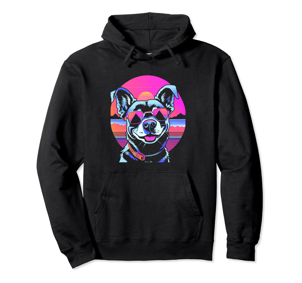 Aesthetic Dog Vaporwave Sunset Hoodie - Casual Everyday Wear Men Women - T-Shirt, Sweatshirt, Hoodie