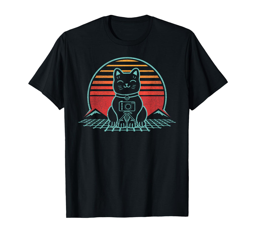 Cat Photographer Camera Photography 80S T-Shirt - Aesthetic Graphic Unisex - T-Shirt, Sweatshirt, Hoodie