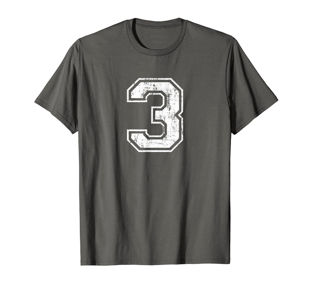 Number 3 Three Varsity Distressed T-Shirt - Novelty Apparel for Adults - T-Shirt, Sweatshirt, Hoodie
