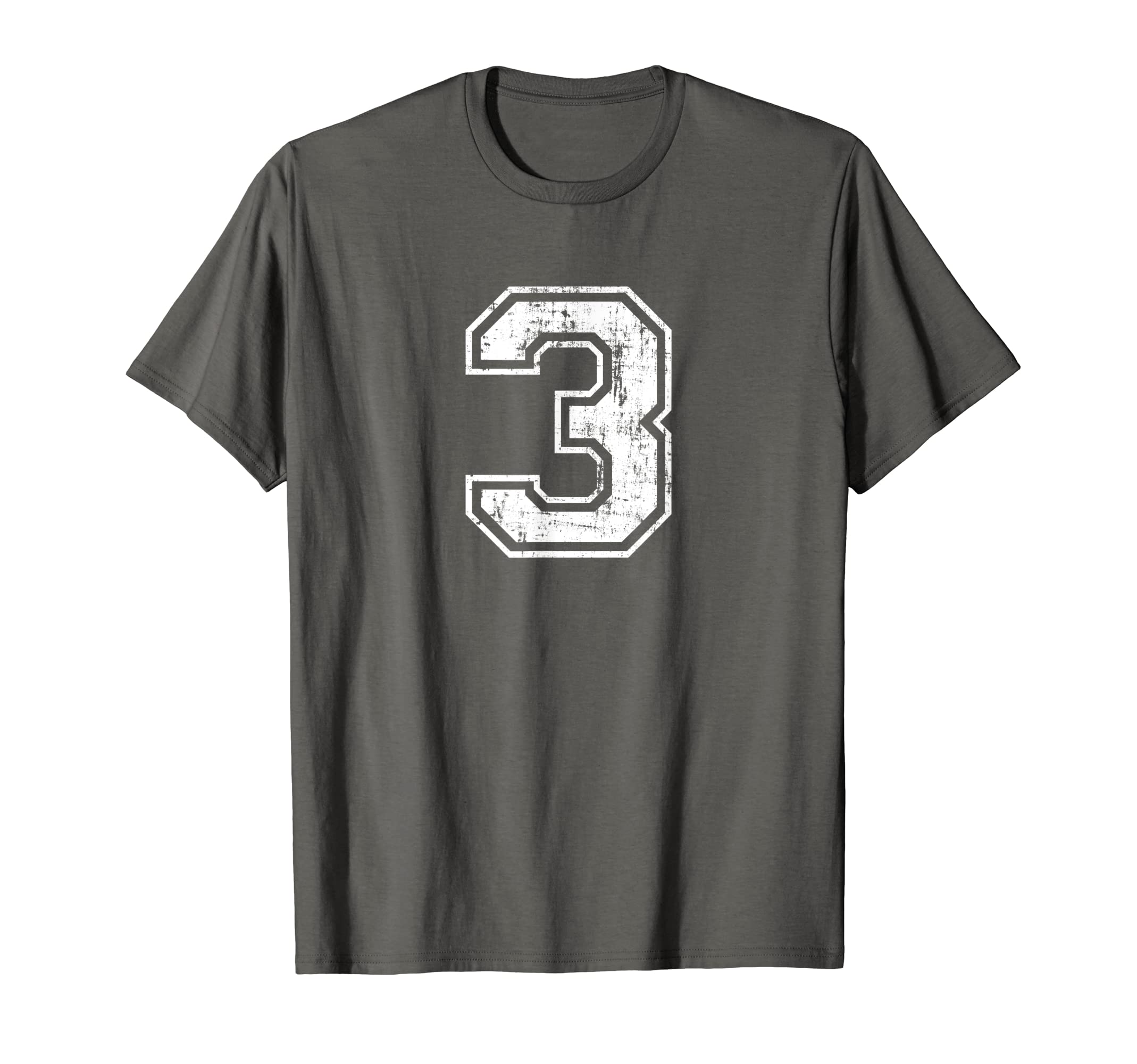 Number 3 Three Varsity Distressed T-Shirt - Novelty Apparel for Adults - T-Shirt, Sweatshirt, Hoodie