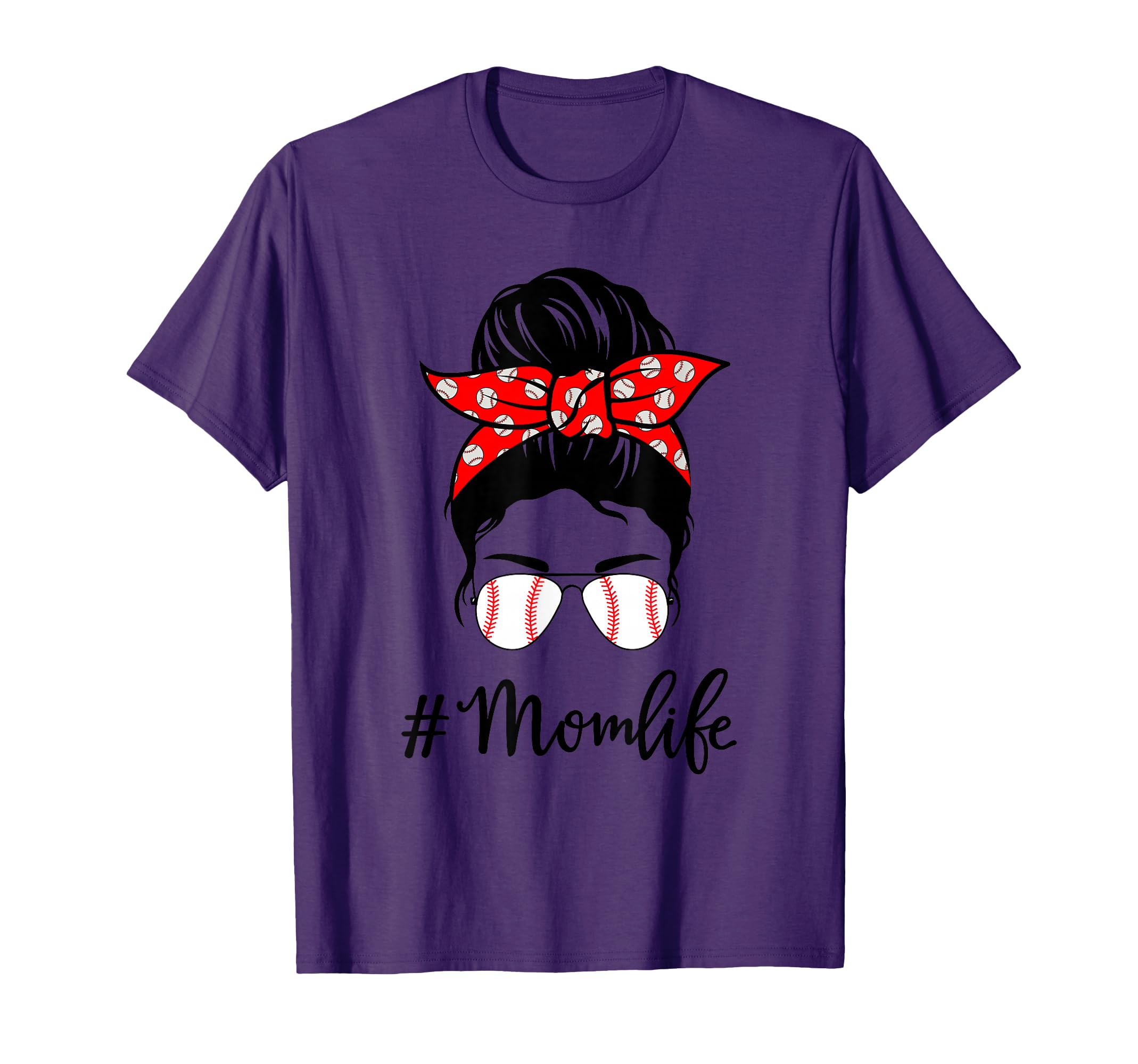 Baseball Mom Life Messy Bun Sunglasses T-Shirt - Trendy Graphic for Adults - T-Shirt, Sweatshirt, Hoodie