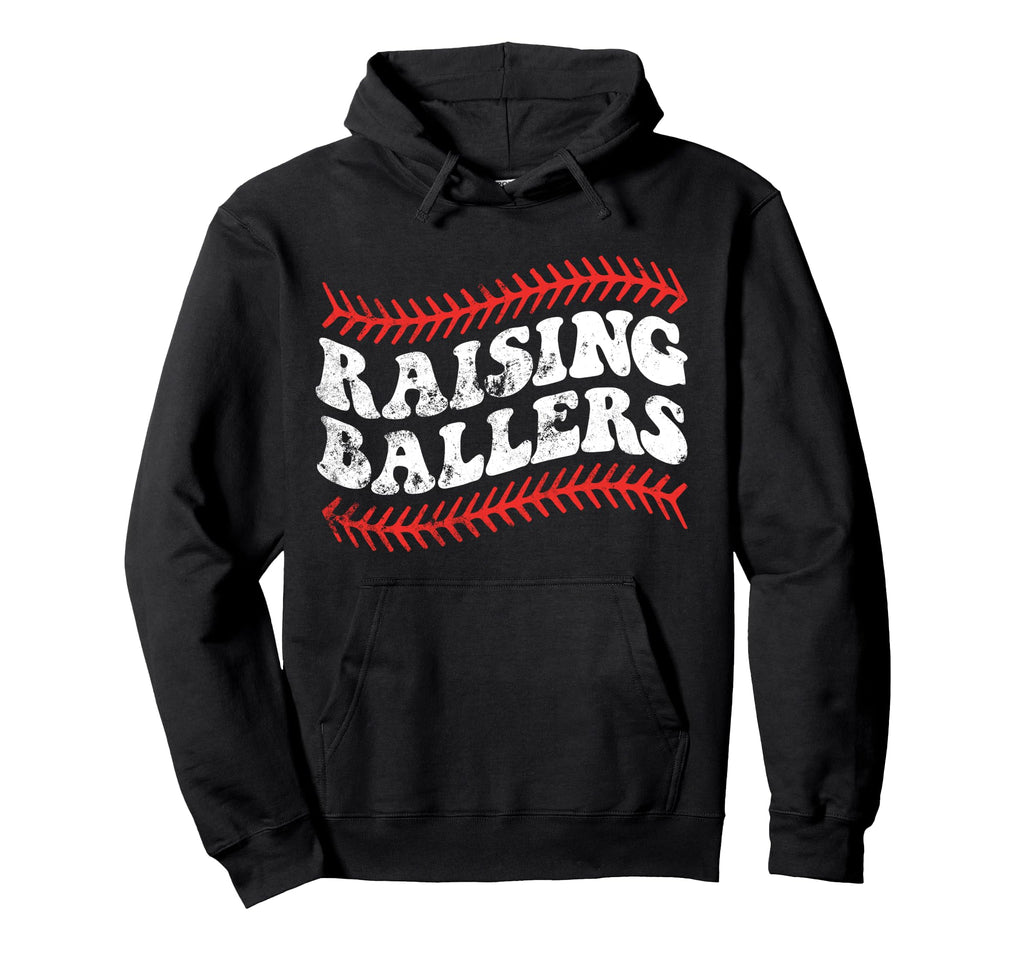 Raising Ballers Baseball Softball Mom Life Hoodie - Unique Graphic Unisex - T-Shirt, Sweatshirt, Hoodie
