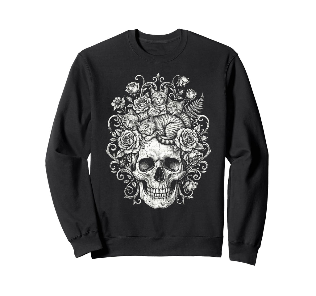 Skull Cat Skeleton Kitty Kitten Sweatshirt - Minimalist Print for Adults - T-Shirt, Sweatshirt, Hoodie