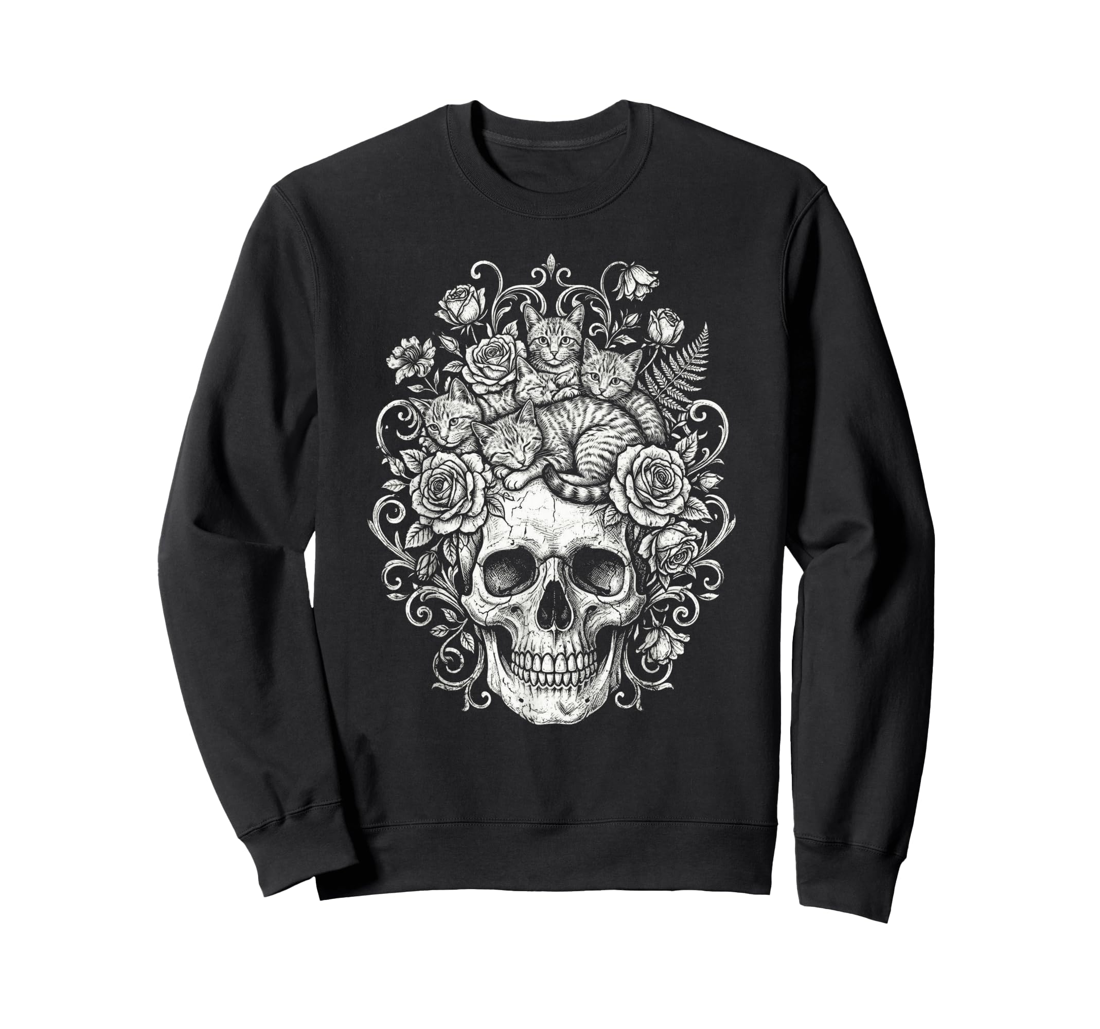 Skull Cat Skeleton Kitty Kitten Sweatshirt - Minimalist Print for Adults - T-Shirt, Sweatshirt, Hoodie