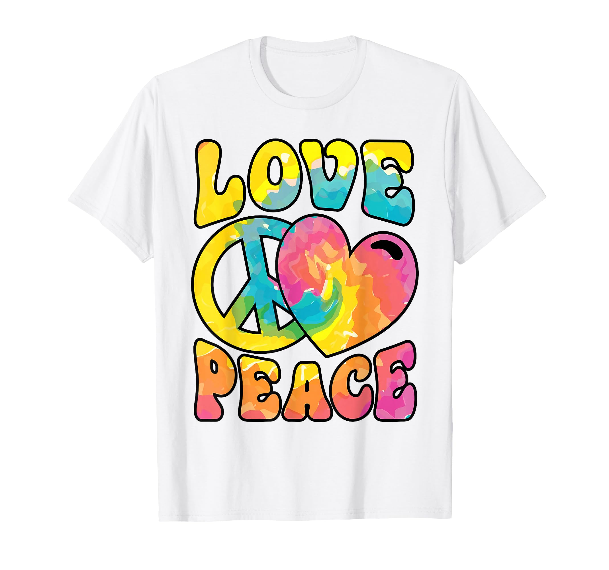 Hippie Love Peace Sign Heart Tie Dye T-Shirt - Novelty Apparel for Adults - T-Shirt, Sweatshirt, Hoodie