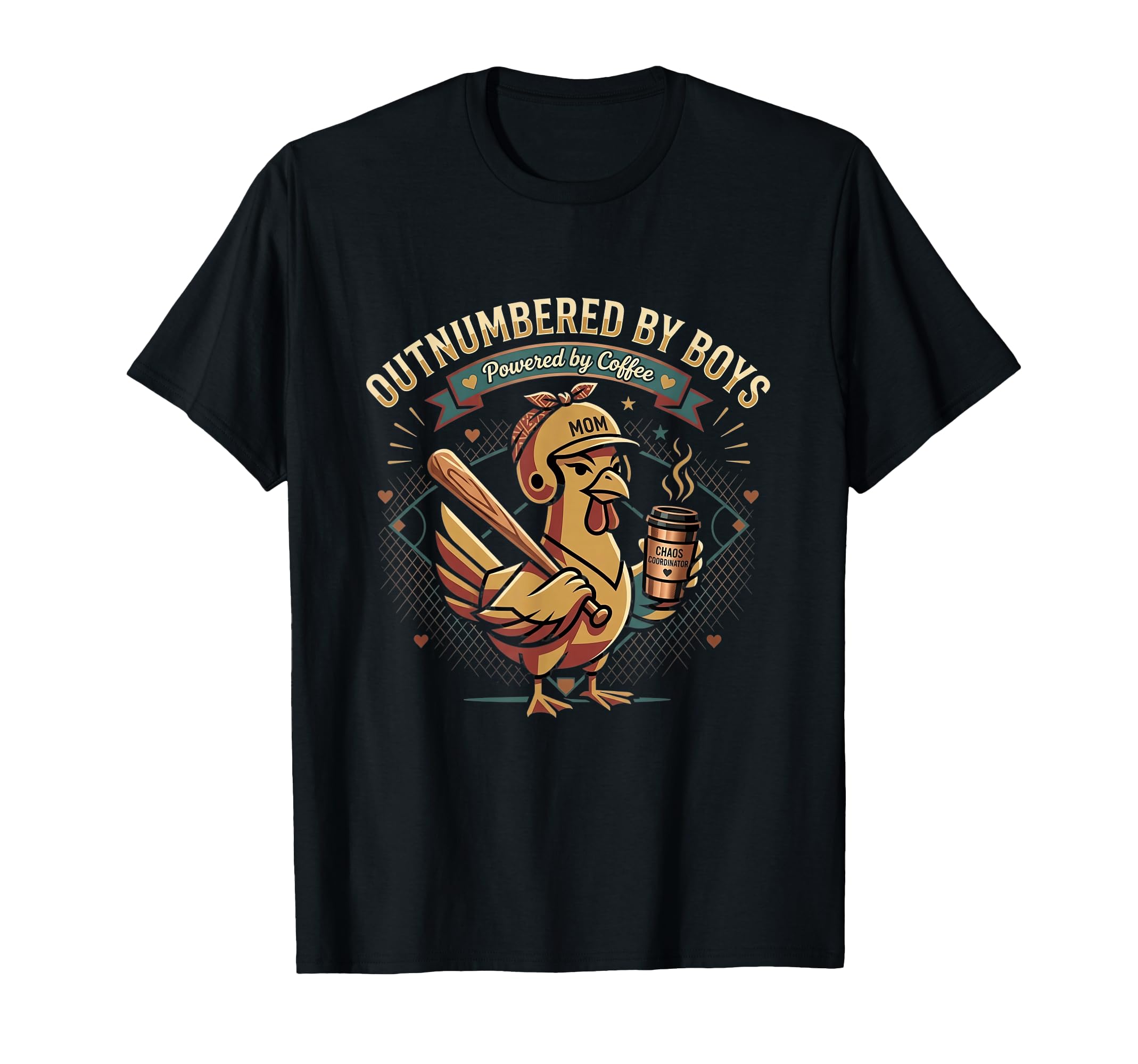 Outnumbered Powered Coffee Baseball Mom T-Shirt - Aesthetic Graphic Unisex - T-Shirt, Sweatshirt, Hoodie