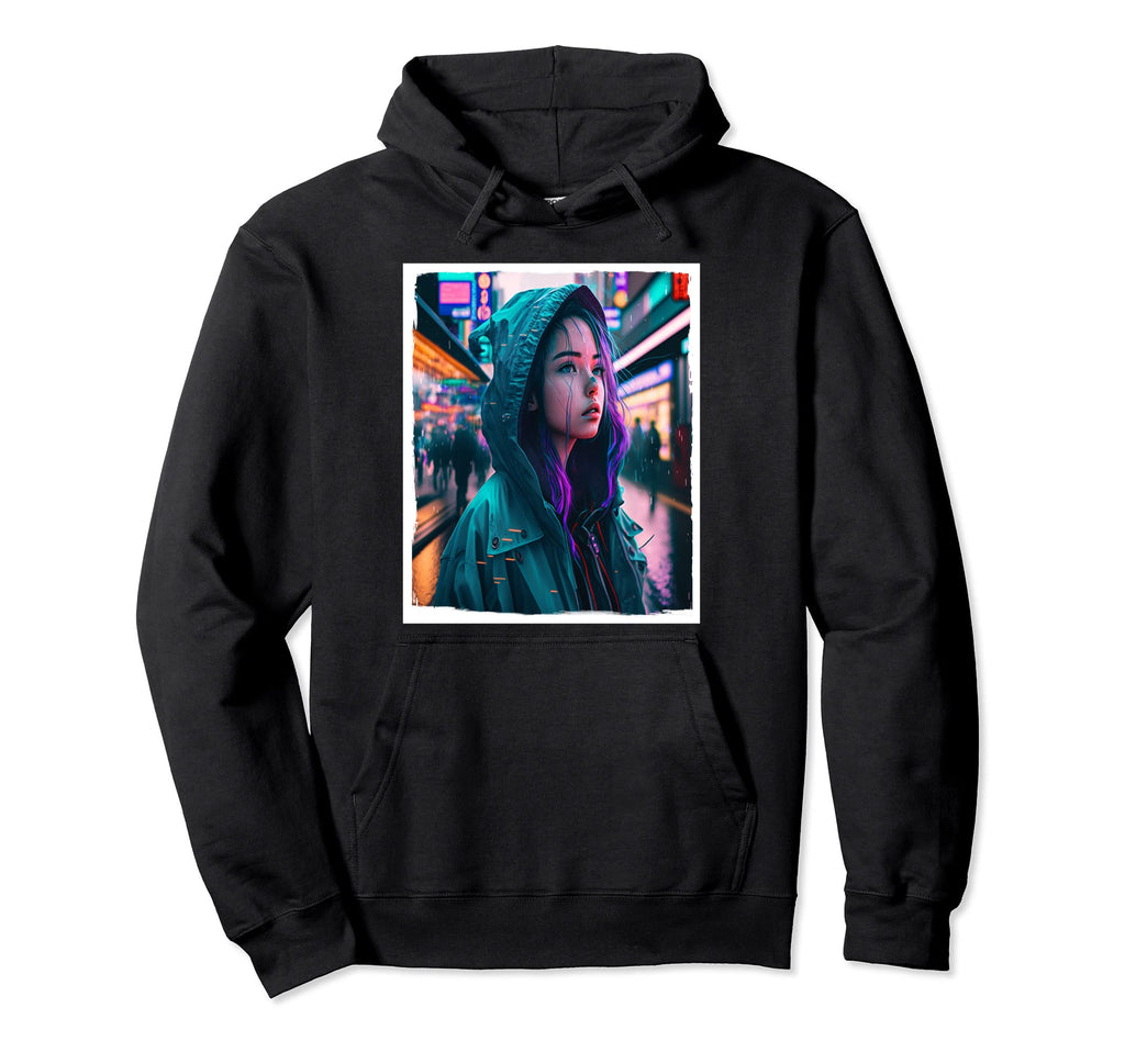 Vaporwave Aesthetic Japan Neon Rain Emo Hoodie - Streetwear Style Unisex - T-Shirt, Sweatshirt, Hoodie
