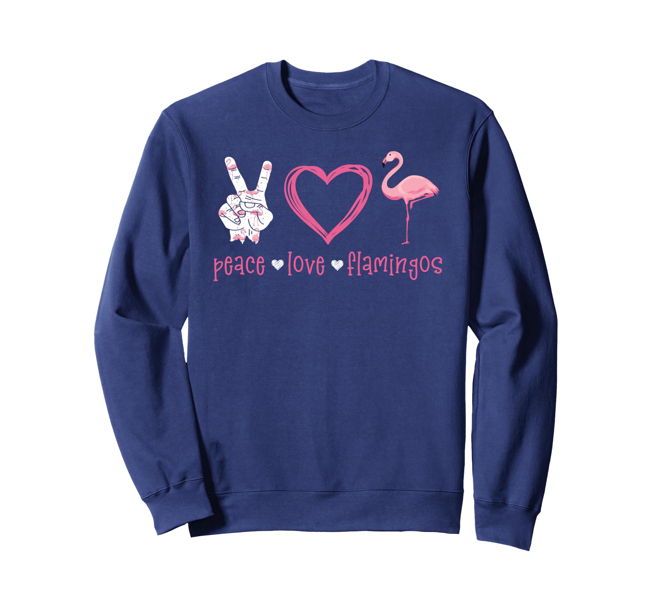 Peace Love Flamingo Hand Sign Heart Sweatshirt - Unique Graphic Men Women - T-Shirt, Sweatshirt, Hoodie