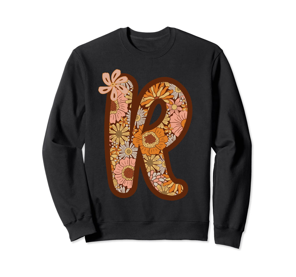 Boho Groovy Floral Letter R Sweatshirt - Streetwear Style for Adults - T-Shirt, Sweatshirt, Hoodie