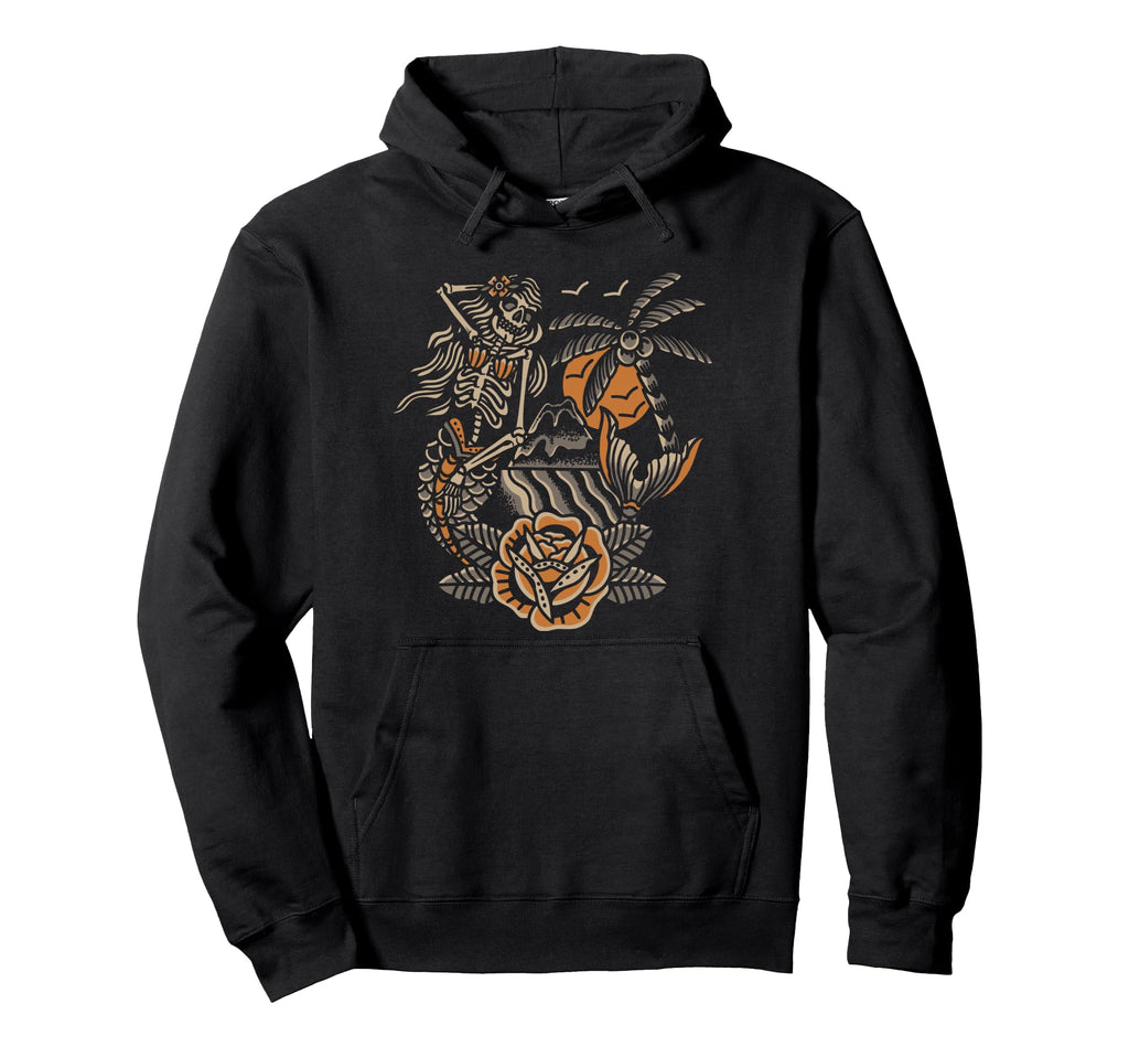 Mermaid Skeleton Traditional Tattoo Old Hoodie - Minimalist Print Unisex - T-Shirt, Sweatshirt, Hoodie