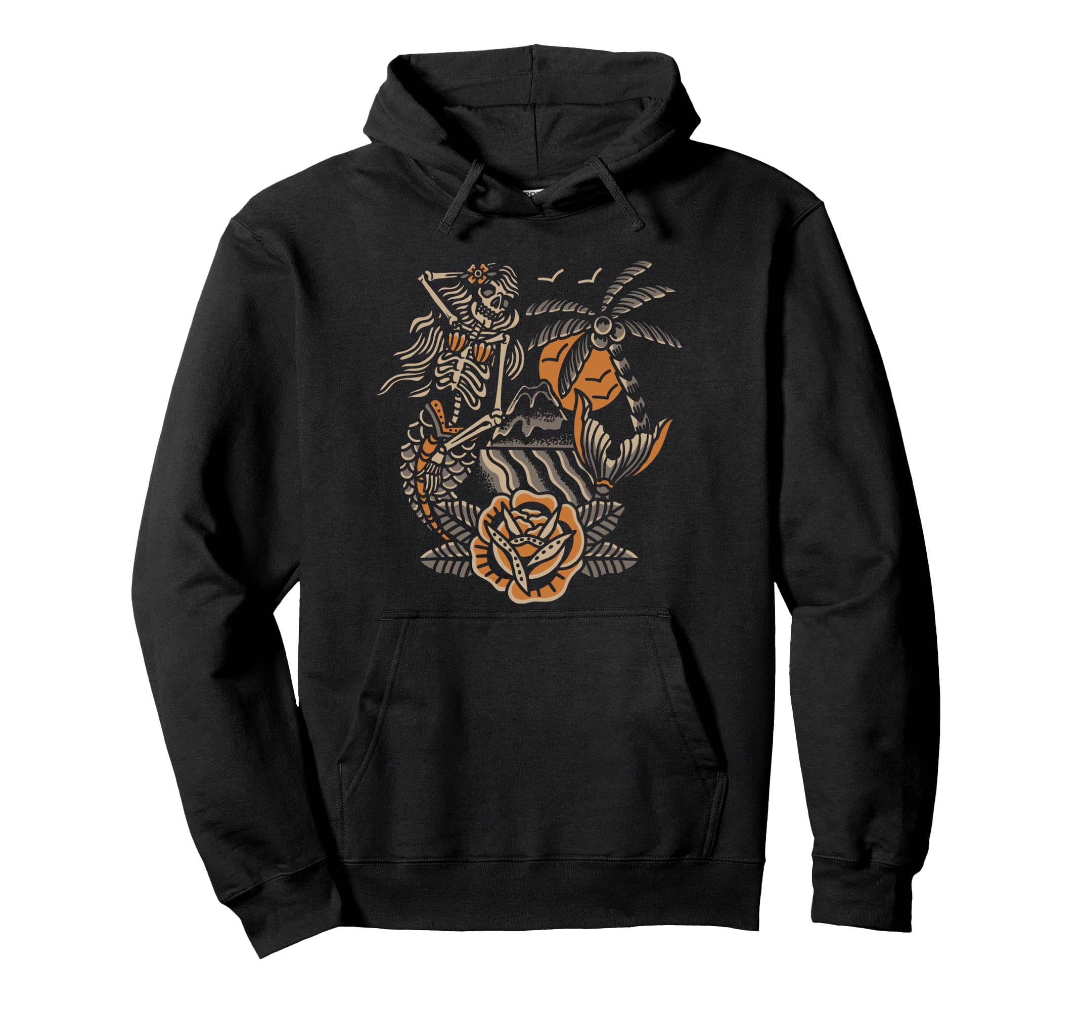 Mermaid Skeleton Traditional Tattoo Old Hoodie - Minimalist Print Unisex - T-Shirt, Sweatshirt, Hoodie