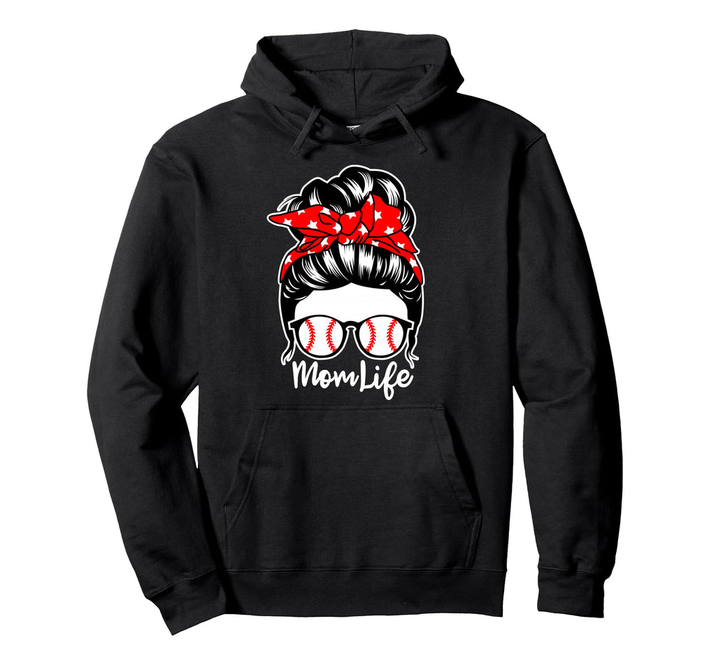 Mom Life Messy Bun Hair Baseball Hoodie - Minimalist Print for Adults - T-Shirt, Sweatshirt, Hoodie