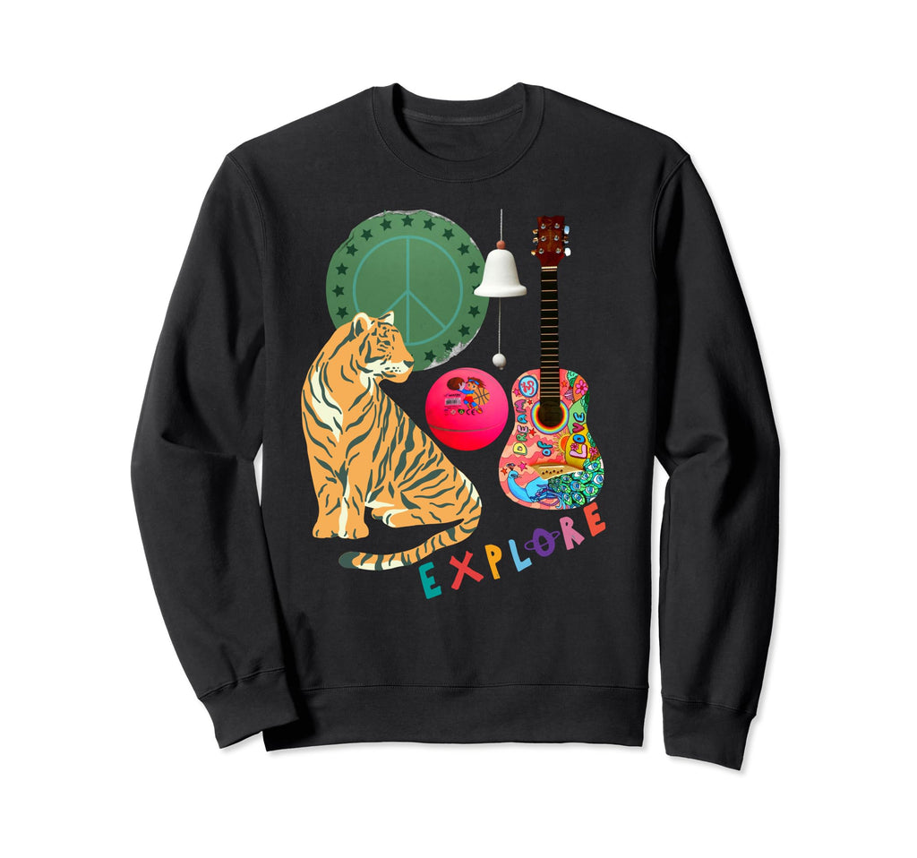 Boho Guitar Tiger Hippie Collage Sweatshirt - Unique Graphic Men Women - T-Shirt, Sweatshirt, Hoodie
