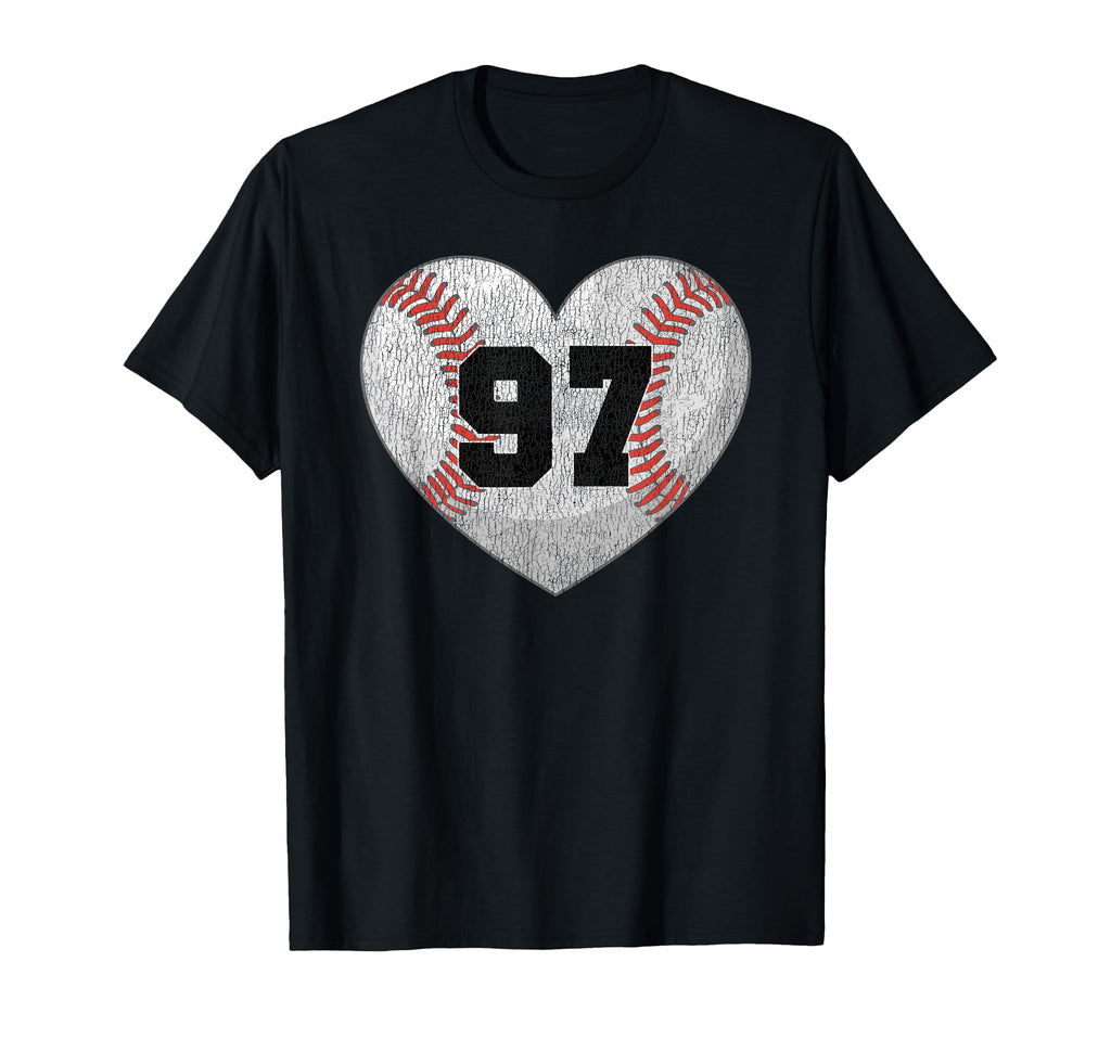 Baseball Number 97 Distressed Heart T-Shirt - Novelty Apparel Unisex - T-Shirt, Sweatshirt, Hoodie