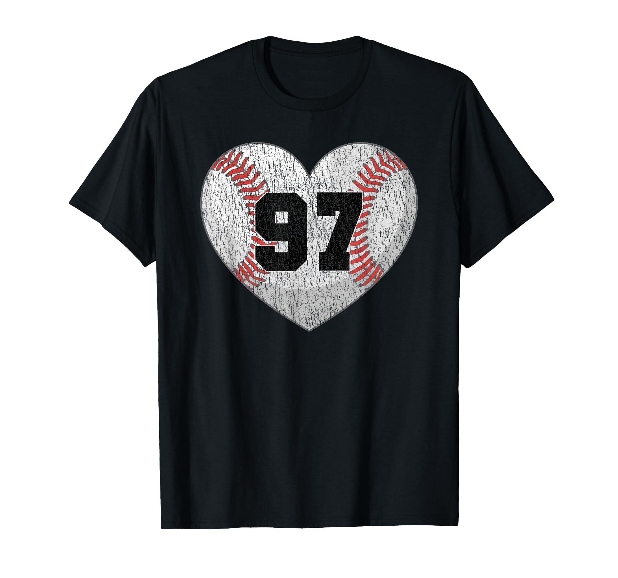 Baseball Number 97 Distressed Heart T-Shirt - Novelty Apparel Unisex - T-Shirt, Sweatshirt, Hoodie