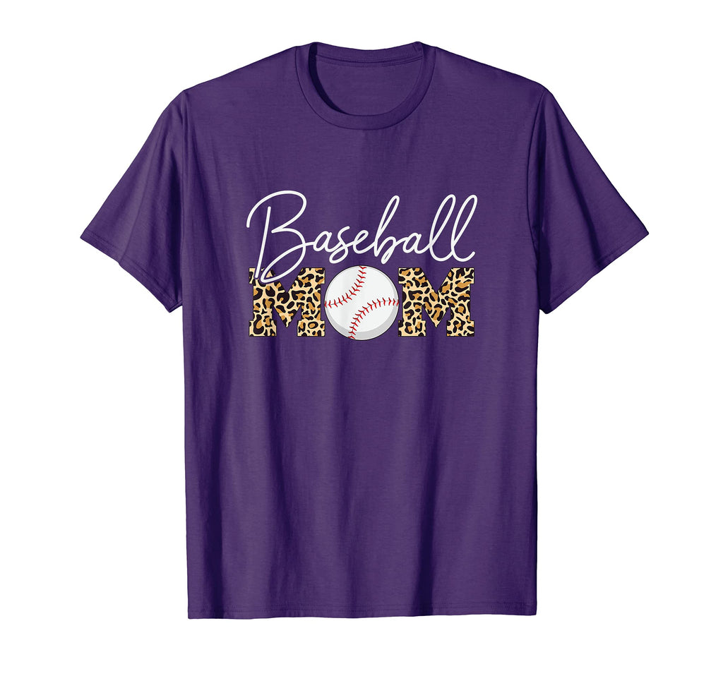 Baseball Mom Leopard Purple T-Shirt - Minimalist Print for Adults - T-Shirt, Sweatshirt, Hoodie