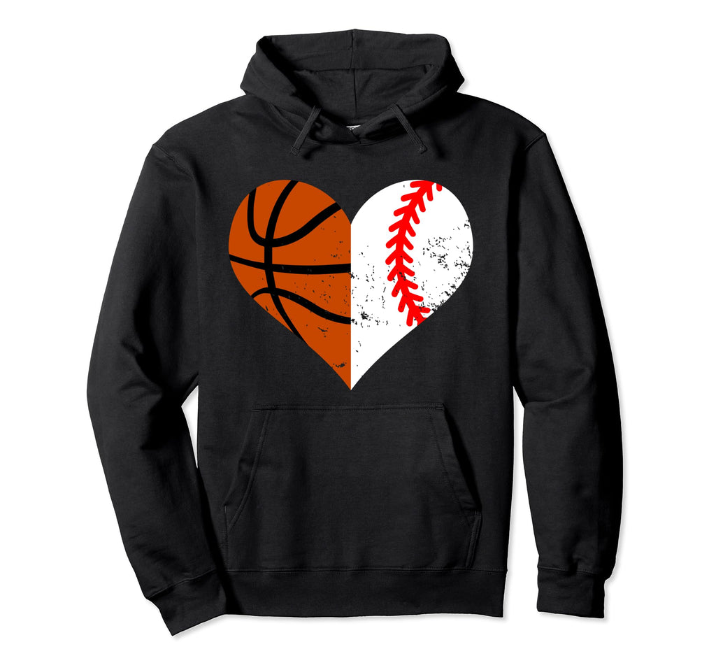 Baseball Basketball Heart Funny Baseball Hoodie - Unique Graphic Men Women - T-Shirt, Sweatshirt, Hoodie