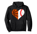Baseball Basketball Heart Funny Baseball Hoodie - Unique Graphic Men Women - T-Shirt, Sweatshirt, Hoodie