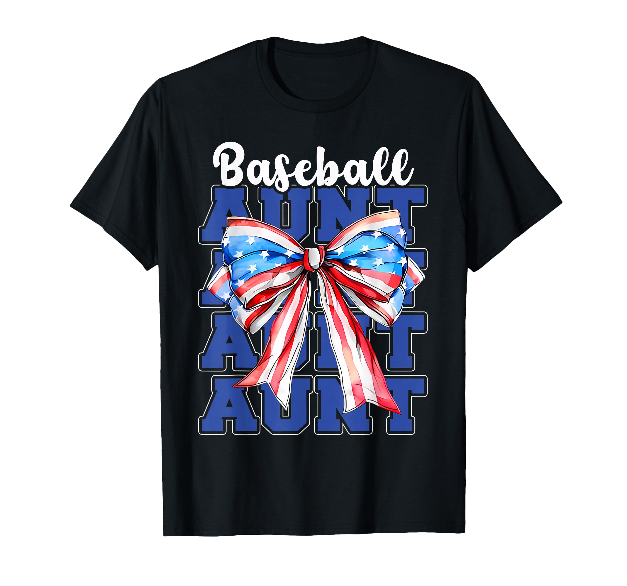 Baseball Aunt Usa Flag Patriotic Bow T-Shirt - Casual Everyday Wear Unisex - T-Shirt, Sweatshirt, Hoodie
