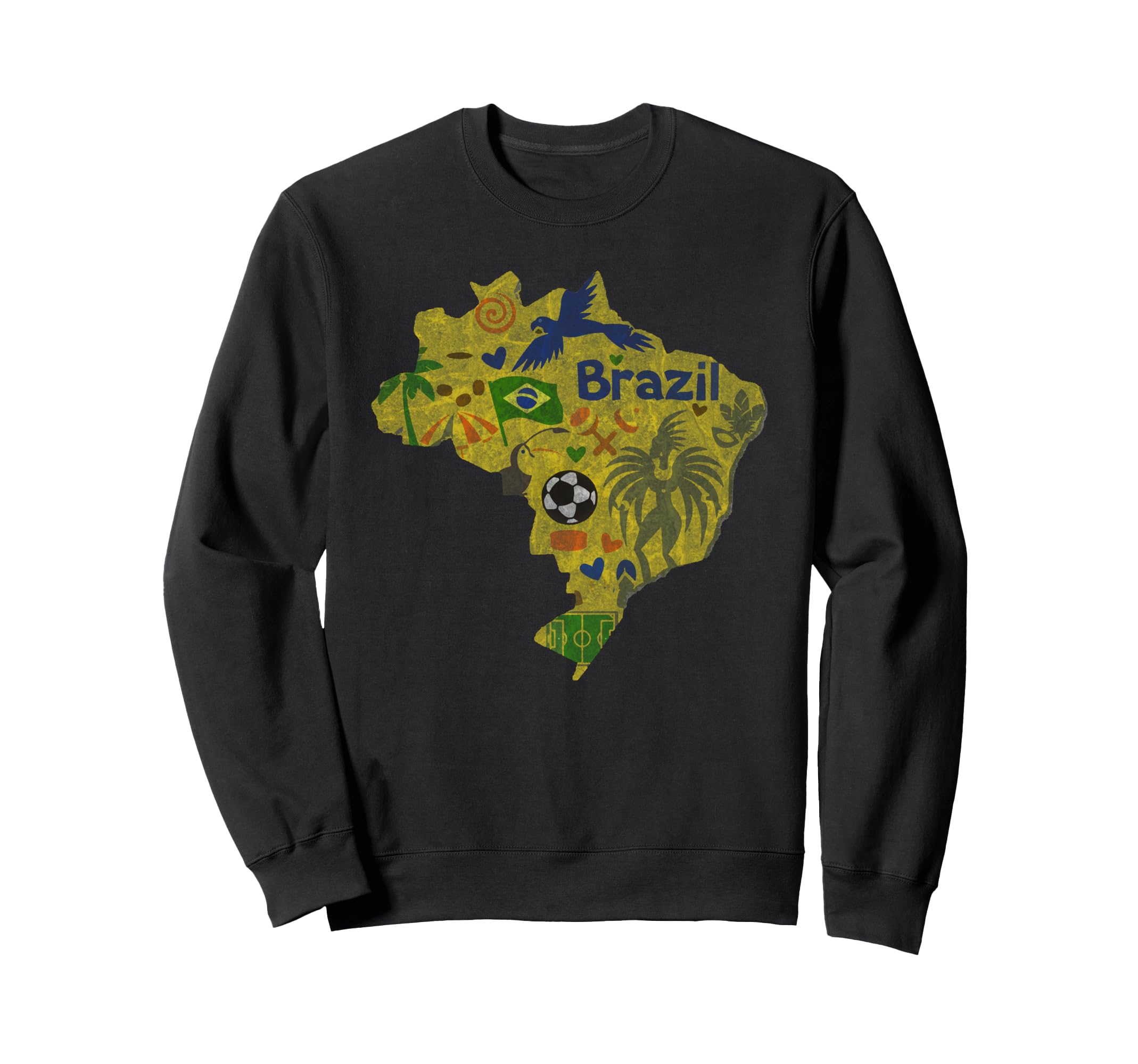 Brazil Map Distressed Sweatshirt - Minimalist Print for Adults - T-Shirt, Sweatshirt, Hoodie