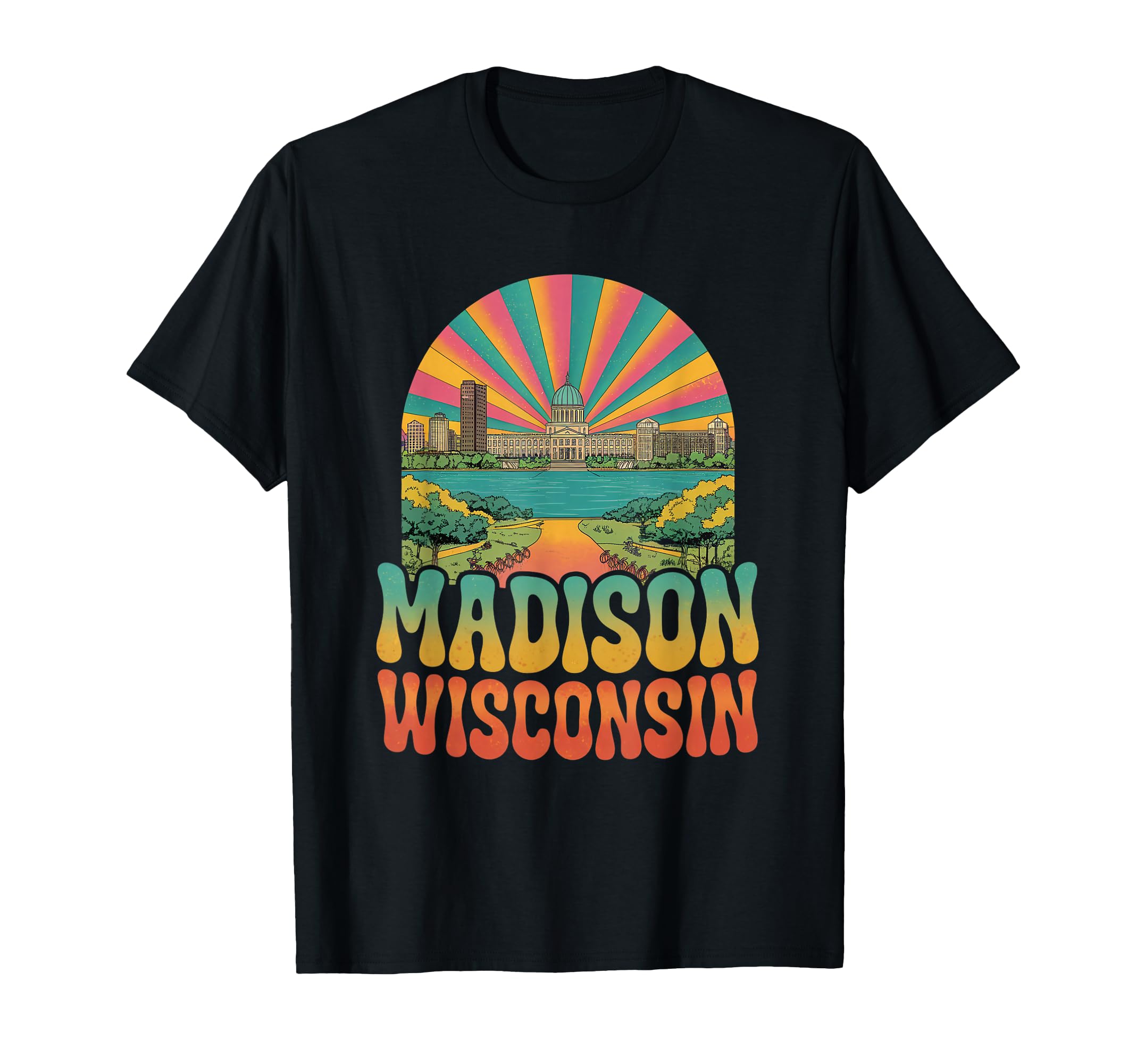 Madison Wisconsin Sunset Skyline T-Shirt - Graphic Print Men Women - T-Shirt, Sweatshirt, Hoodie