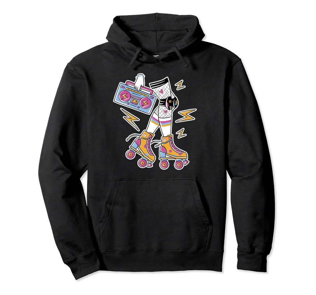 80S Roller Skate Boombox Roller Skating Hoodie - Trendy Graphic for Adults - T-Shirt, Sweatshirt, Hoodie