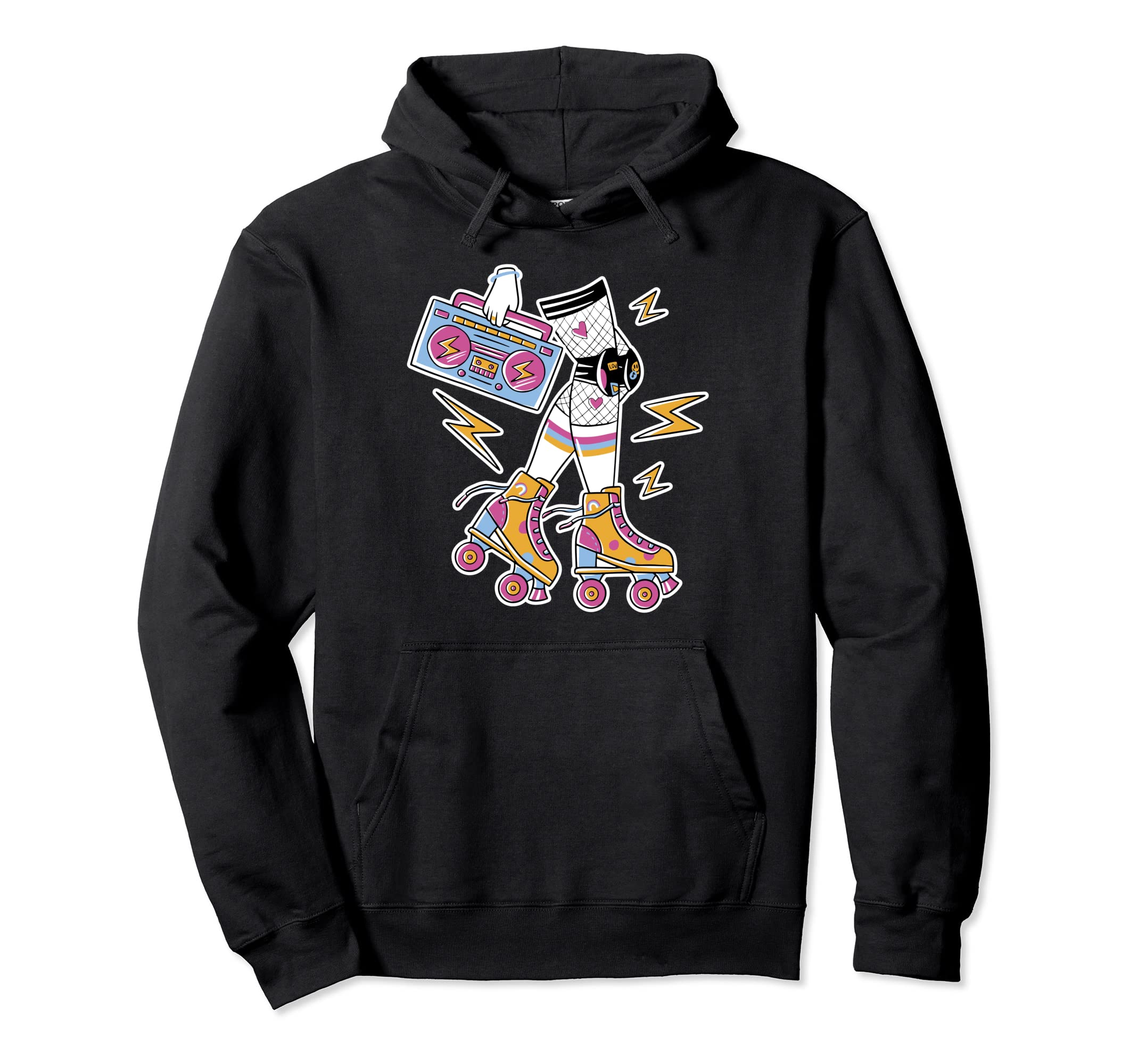 80S Roller Skate Boombox Roller Skating Hoodie - Trendy Graphic for Adults - T-Shirt, Sweatshirt, Hoodie