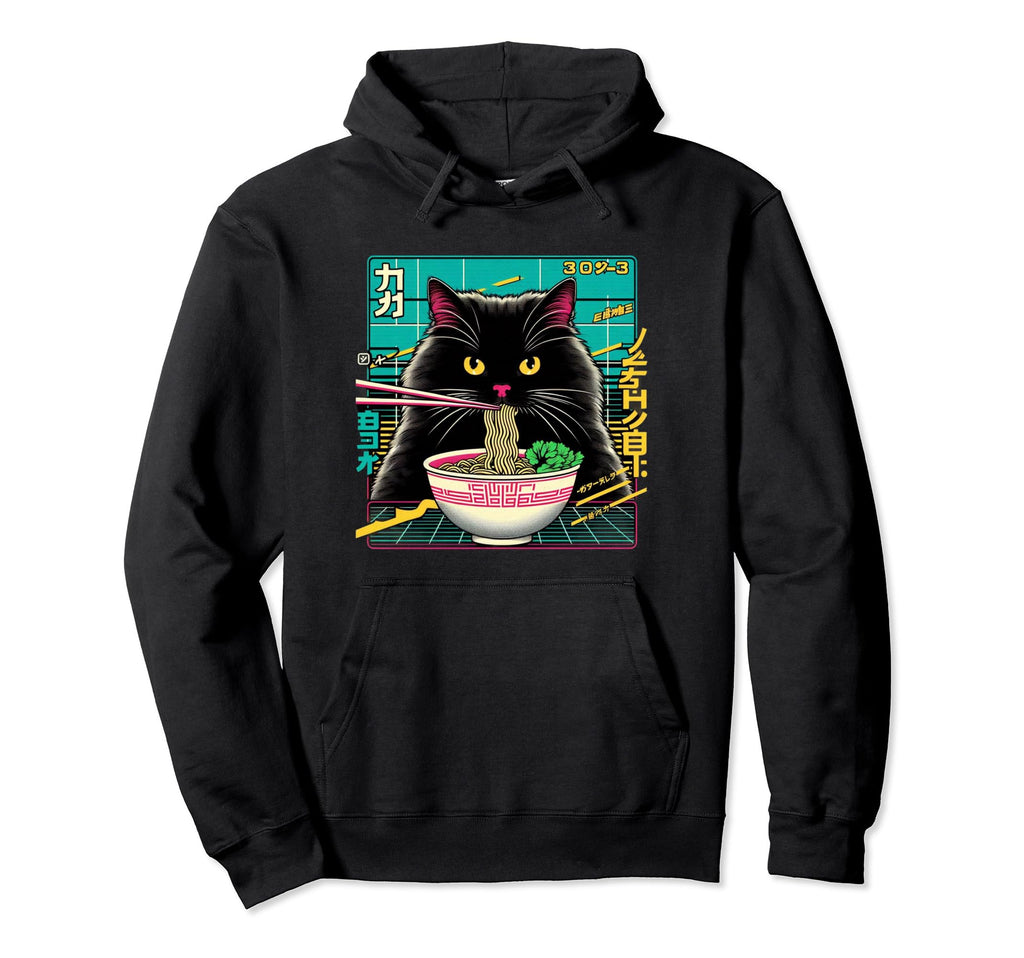 Ramen Cat Vaporwave Japanese Aesthetic Hoodie - Trendy Graphic Unisex - T-Shirt, Sweatshirt, Hoodie