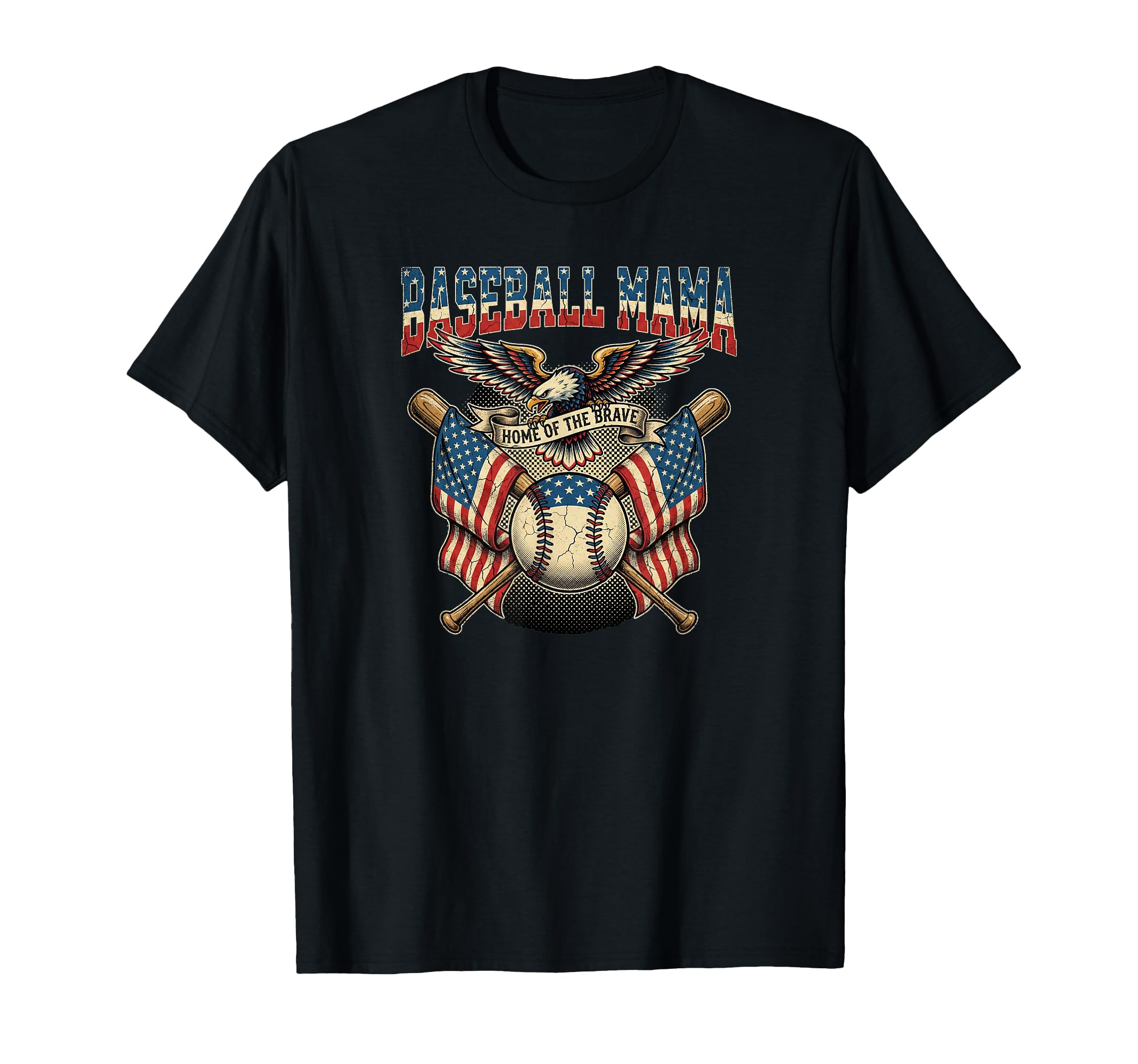 Baseball Mama Usa Flag Patriotic 4Th T-Shirt - Graphic Print for Adults - T-Shirt, Sweatshirt, Hoodie