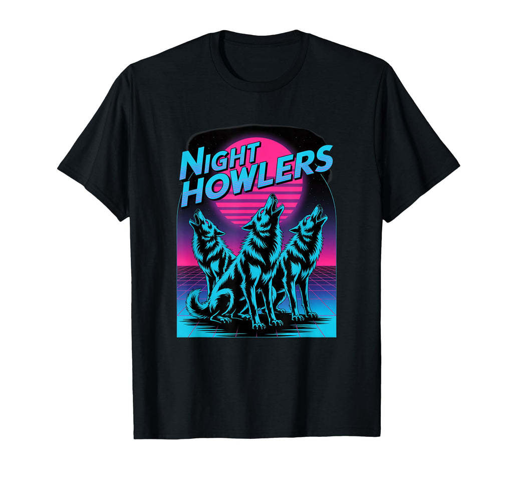 Night Howlers Synthwave Wolf Moon Pack T-Shirt - Unique Graphic for Adults - T-Shirt, Sweatshirt, Hoodie