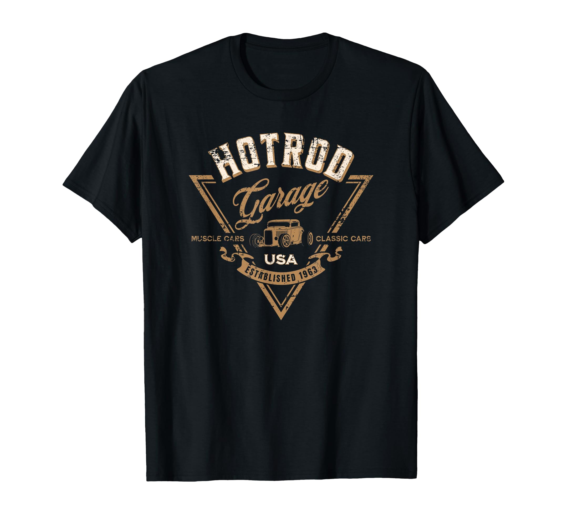 Hotrod Garage Usa Car Hotrod Distressed T-Shirt - Trendy Graphic for Adults - T-Shirt, Sweatshirt, Hoodie