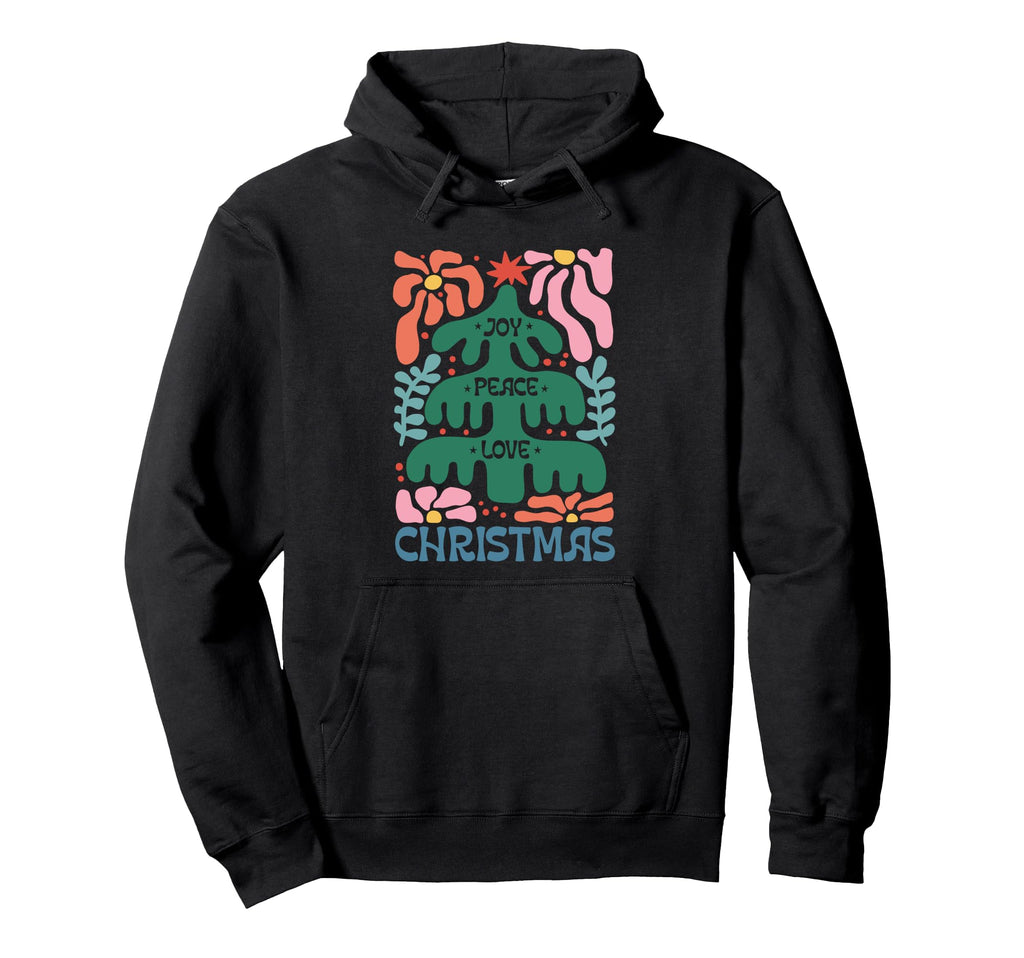 Joy Peace Love Boho Holiday Tree Floral Hoodie - Custom Art Print Unisex - T-Shirt, Sweatshirt, Hoodie