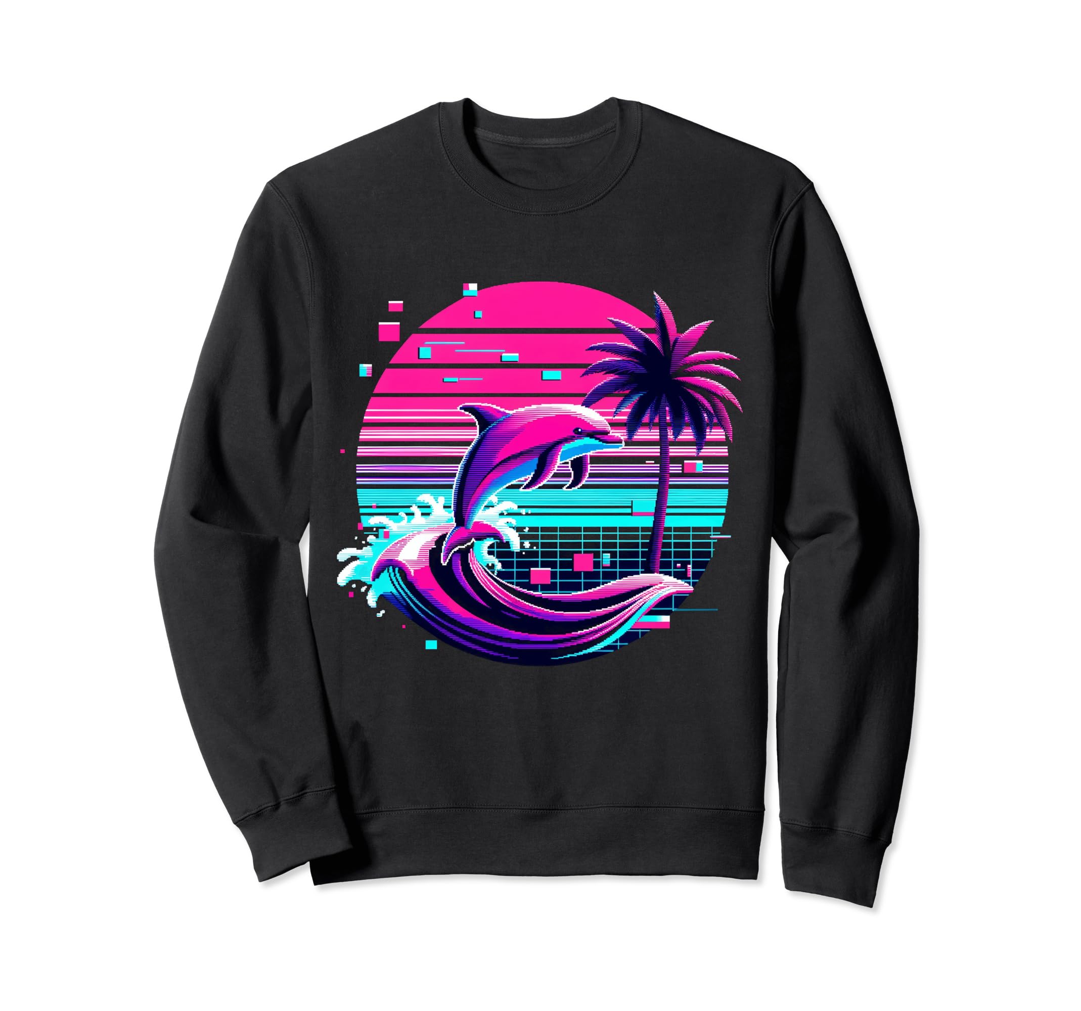 Palm Sunset Dolphin 80S 90S Sweatshirt - Casual Everyday Wear Unisex - T-Shirt, Sweatshirt, Hoodie