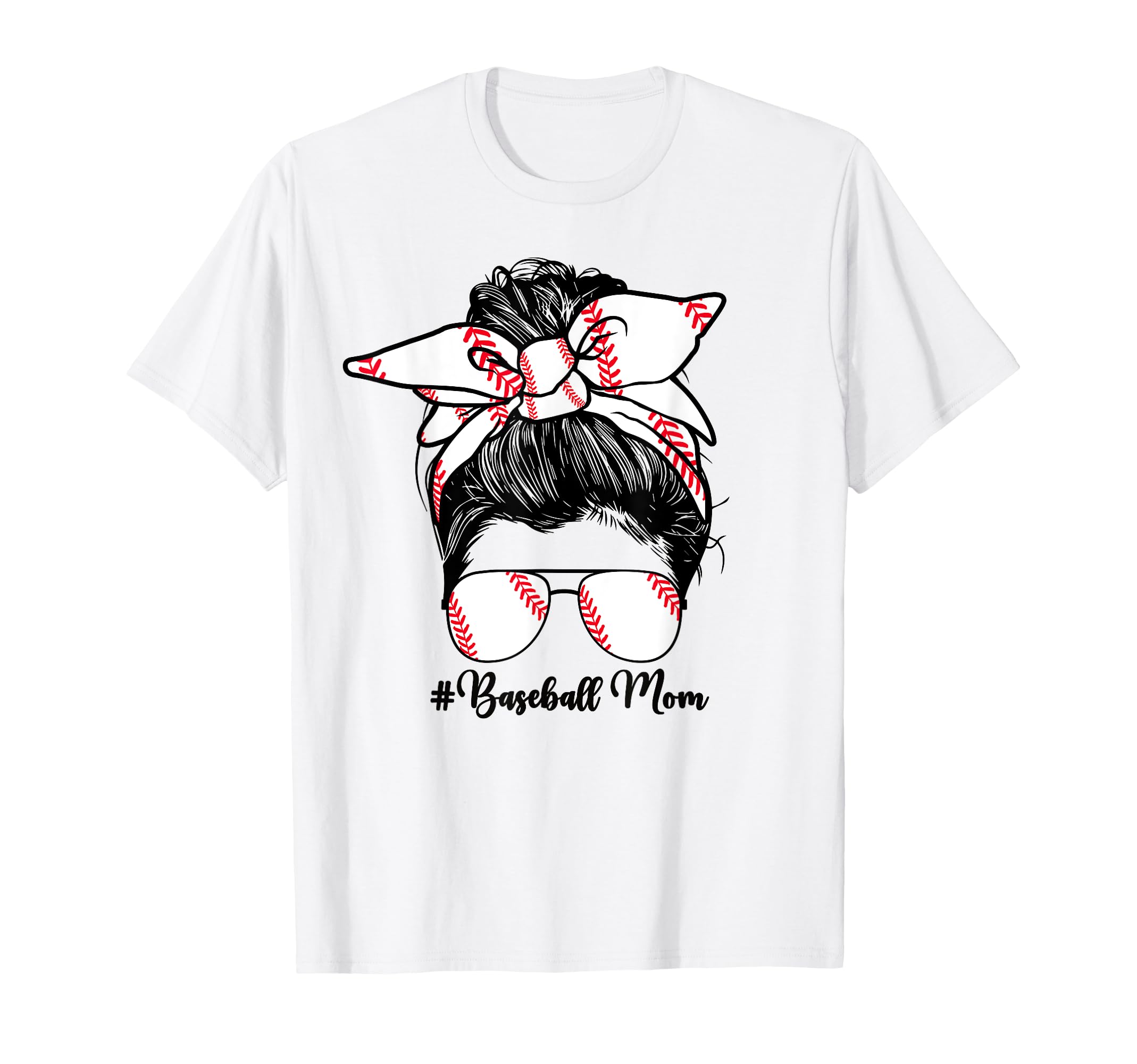 Baseball Mom Mama Messy Bun T-Shirt - Casual Everyday Wear for Adults - T-Shirt, Sweatshirt, Hoodie