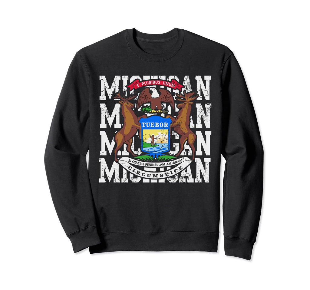 Michigan State Flag Home Distressed Sweatshirt - Graphic Print for Adults - T-Shirt, Sweatshirt, Hoodie