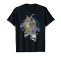 Owl Skulls Purple Flowers Moon Distressed T-Shirt - Custom Art Print Unisex - T-Shirt, Sweatshirt, Hoodie