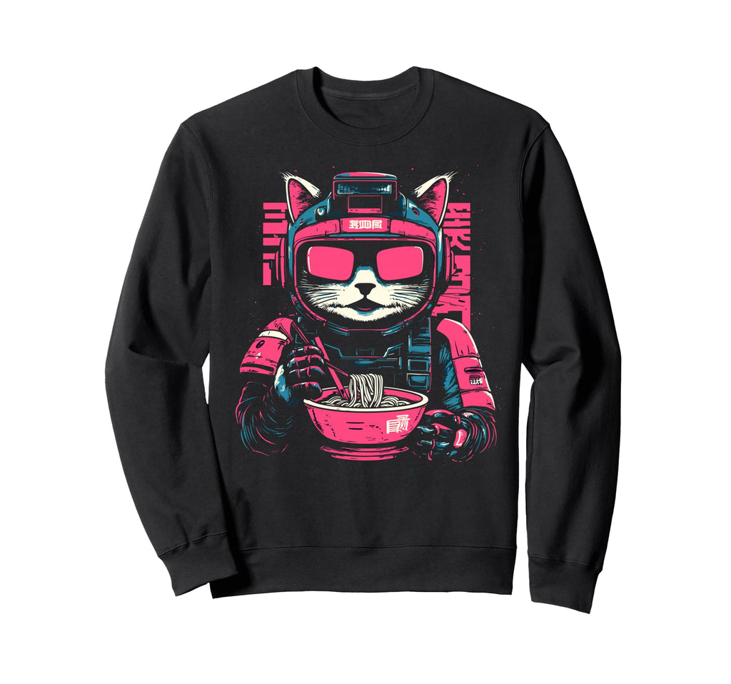 Cat Ramen Cyborg Japanese Aesthetic Sweatshirt - Custom Art Print Unisex - T-Shirt, Sweatshirt, Hoodie