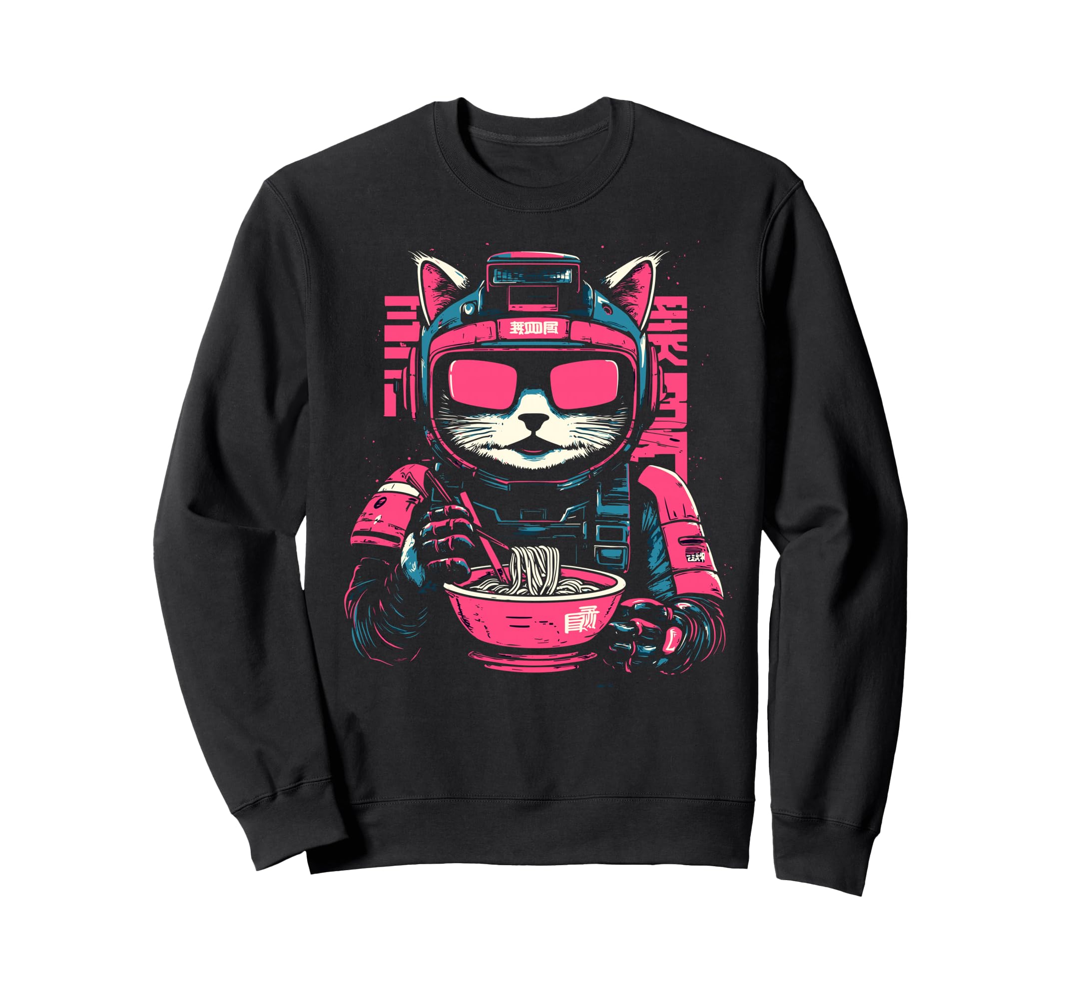 Cat Ramen Cyborg Japanese Aesthetic Sweatshirt - Custom Art Print Unisex - T-Shirt, Sweatshirt, Hoodie