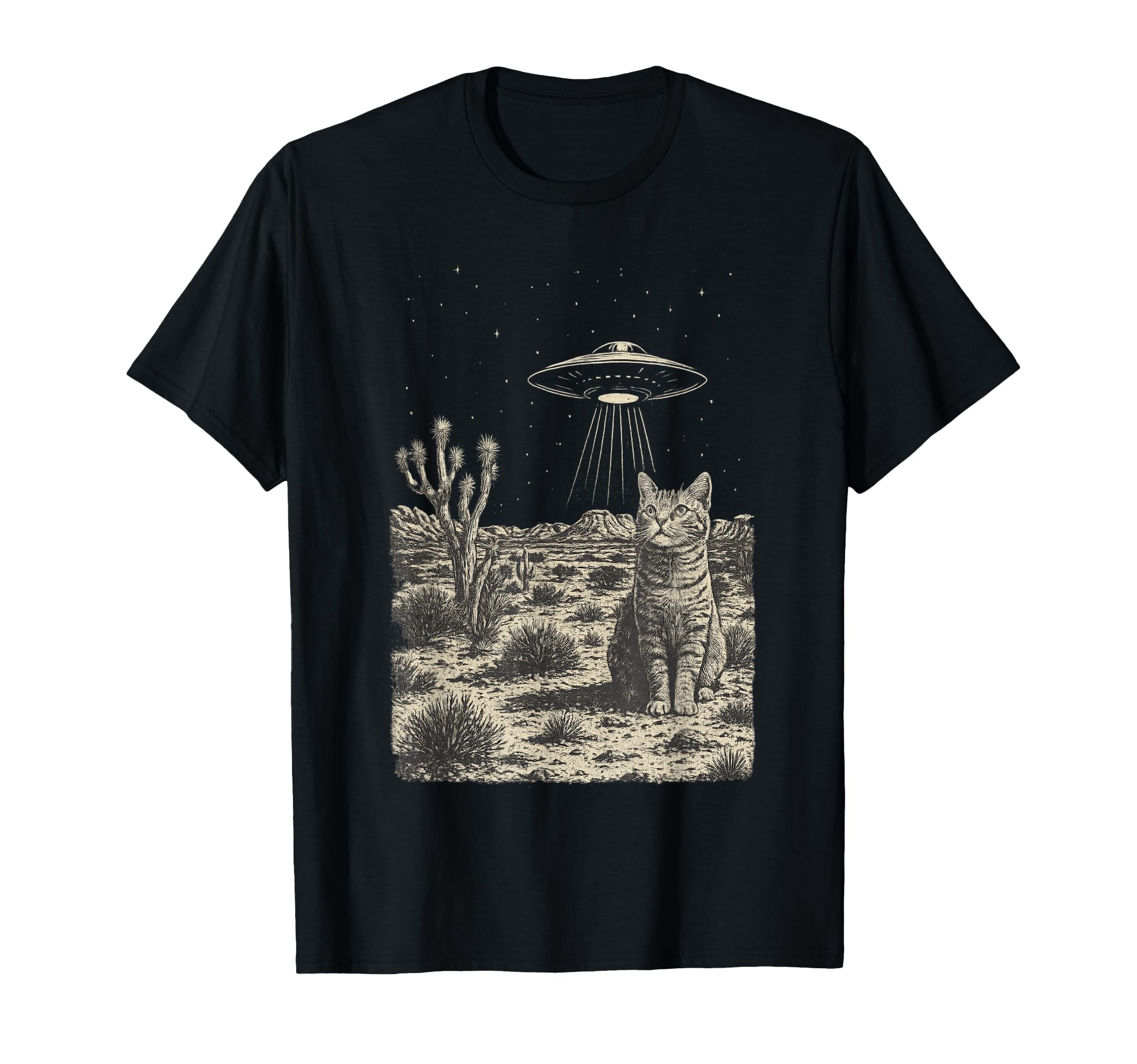 Ufo Cat Cowboy Desert Alien Cat T-Shirt - Minimalist Print for Adults - T-Shirt, Sweatshirt, Hoodie