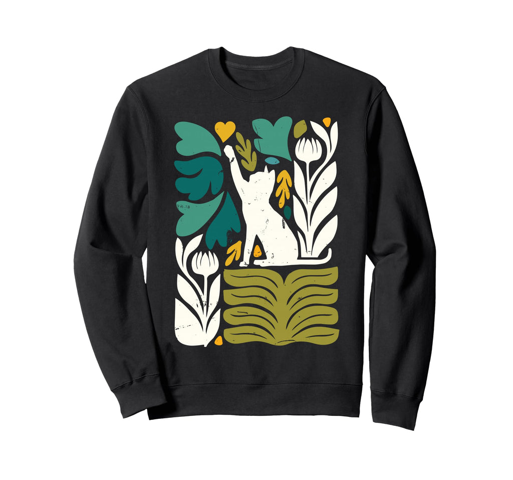 Cat Lovers Boho Matisse Flower Sweatshirt - Unique Graphic for Adults - T-Shirt, Sweatshirt, Hoodie