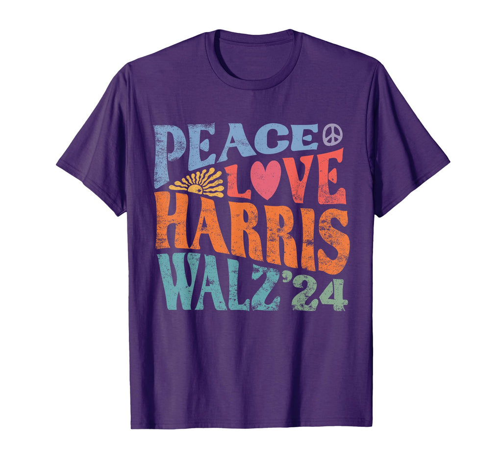 Peace Love Harris Walz 24 Fun Groovy Boho T-Shirt - Novelty Apparel Unisex - T-Shirt, Sweatshirt, Hoodie