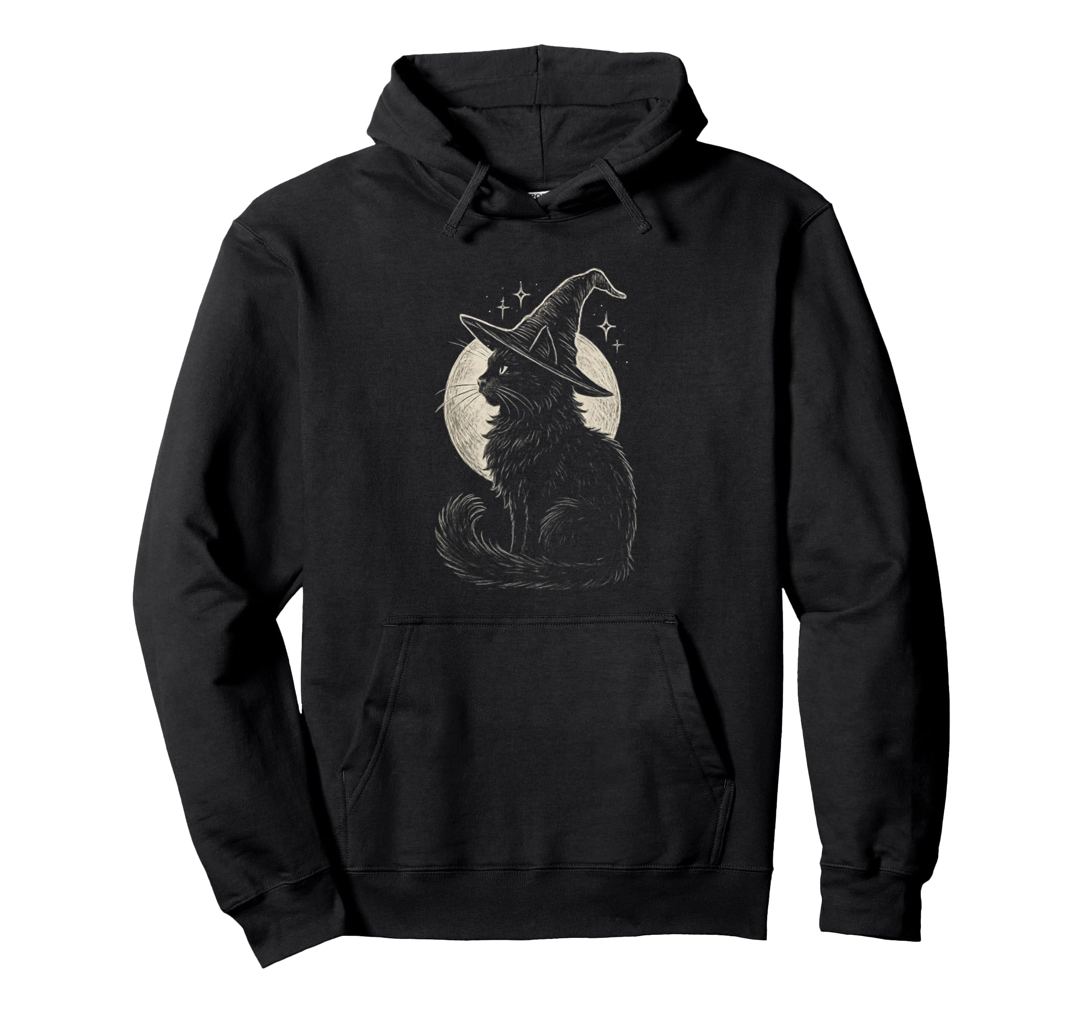 Black Cat Witch Hat Moon Coquette Boho Hoodie - Minimalist Print Unisex - T-Shirt, Sweatshirt, Hoodie