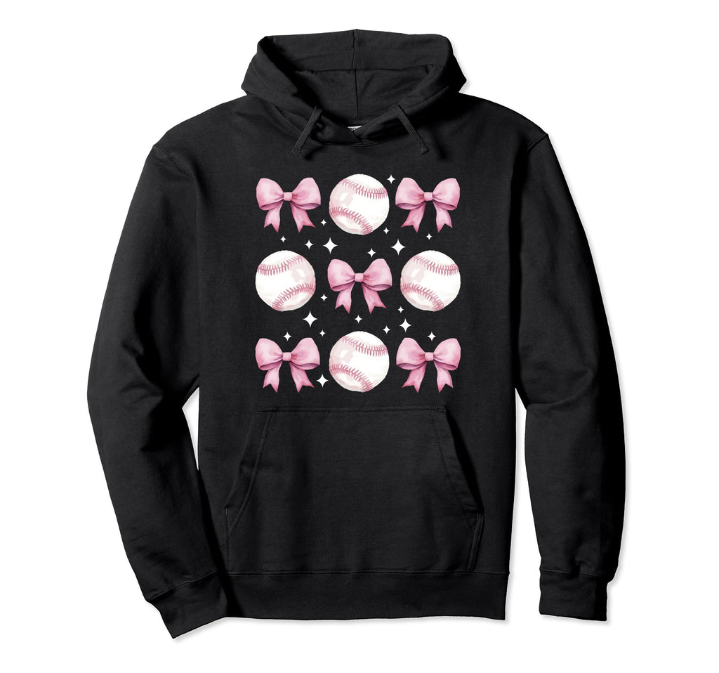 Baseball Mom Coquette Bow Baseball Bow Hoodie - Graphic Print Men Women - T-Shirt, Sweatshirt, Hoodie