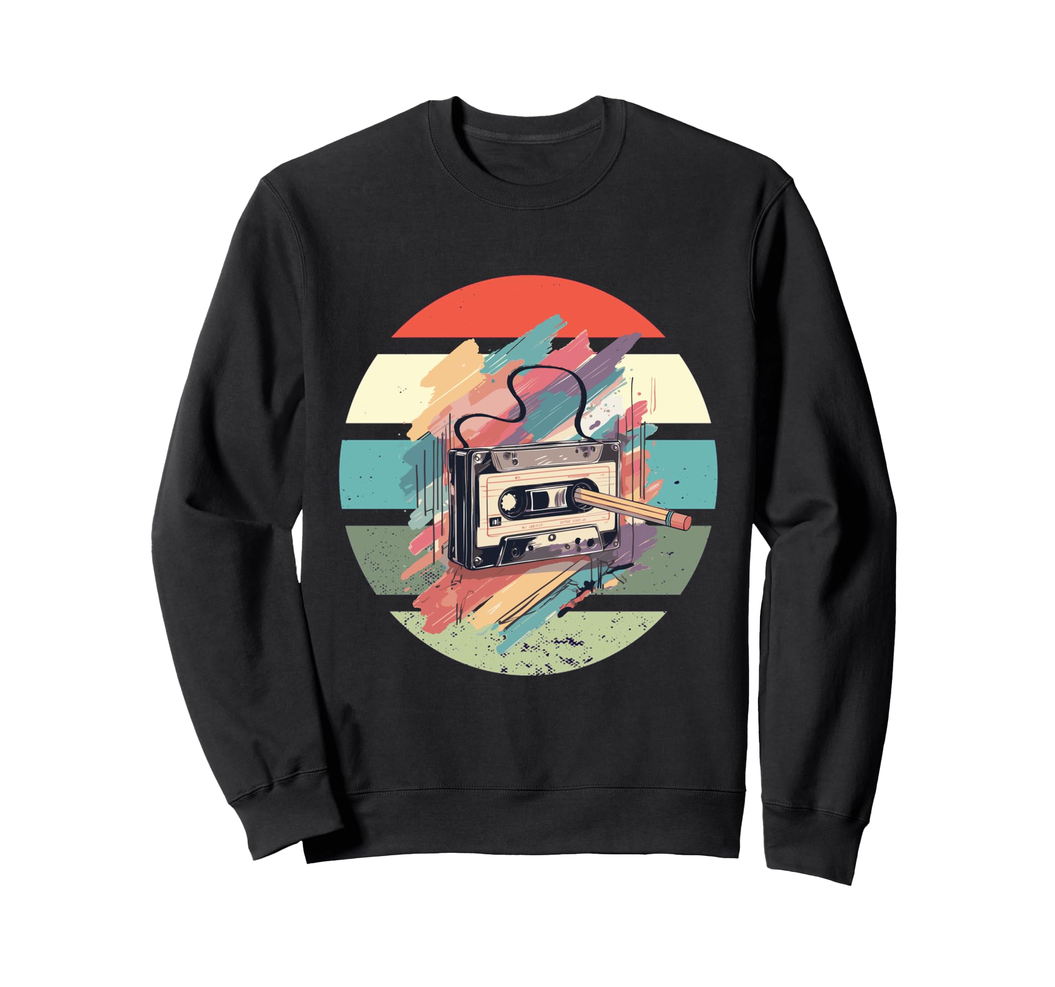 Cassette Music Tape Pencil Nostalgic Sweatshirt - Unique Graphic Men Women - T-Shirt, Sweatshirt, Hoodie