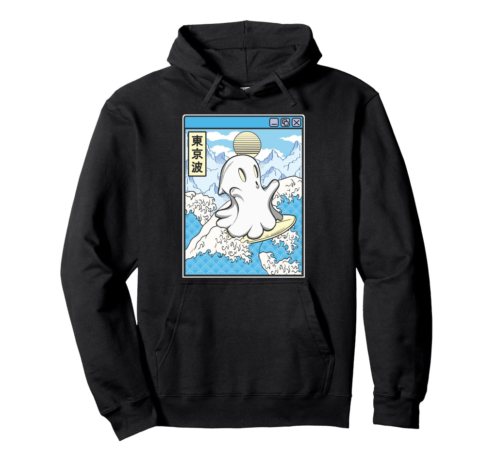 Surfing Ghost Japanese Waves Anime Hoodie - Unique Graphic for Adults - T-Shirt, Sweatshirt, Hoodie