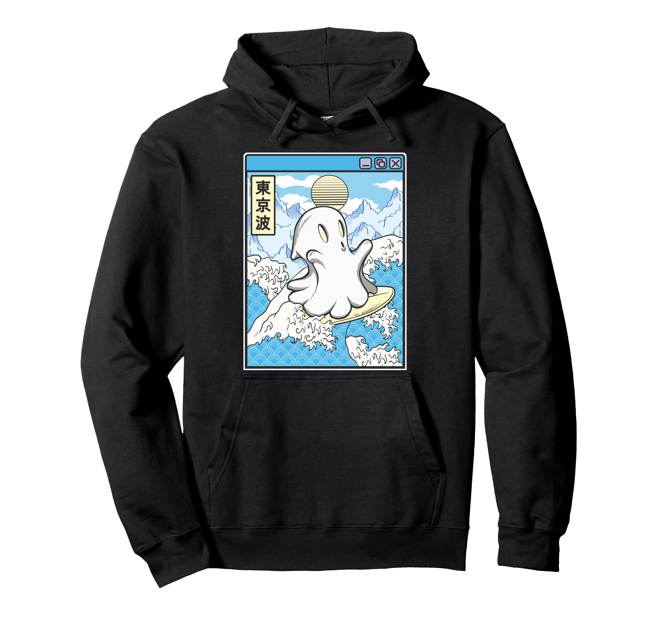 Surfing Ghost Japanese Waves Anime Hoodie - Unique Graphic for Adults - T-Shirt, Sweatshirt, Hoodie