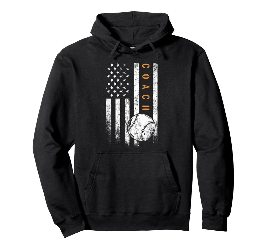 Baseball Coach American Flag Hoodie - Fun Novelty Design Men Women - T-Shirt, Sweatshirt, Hoodie