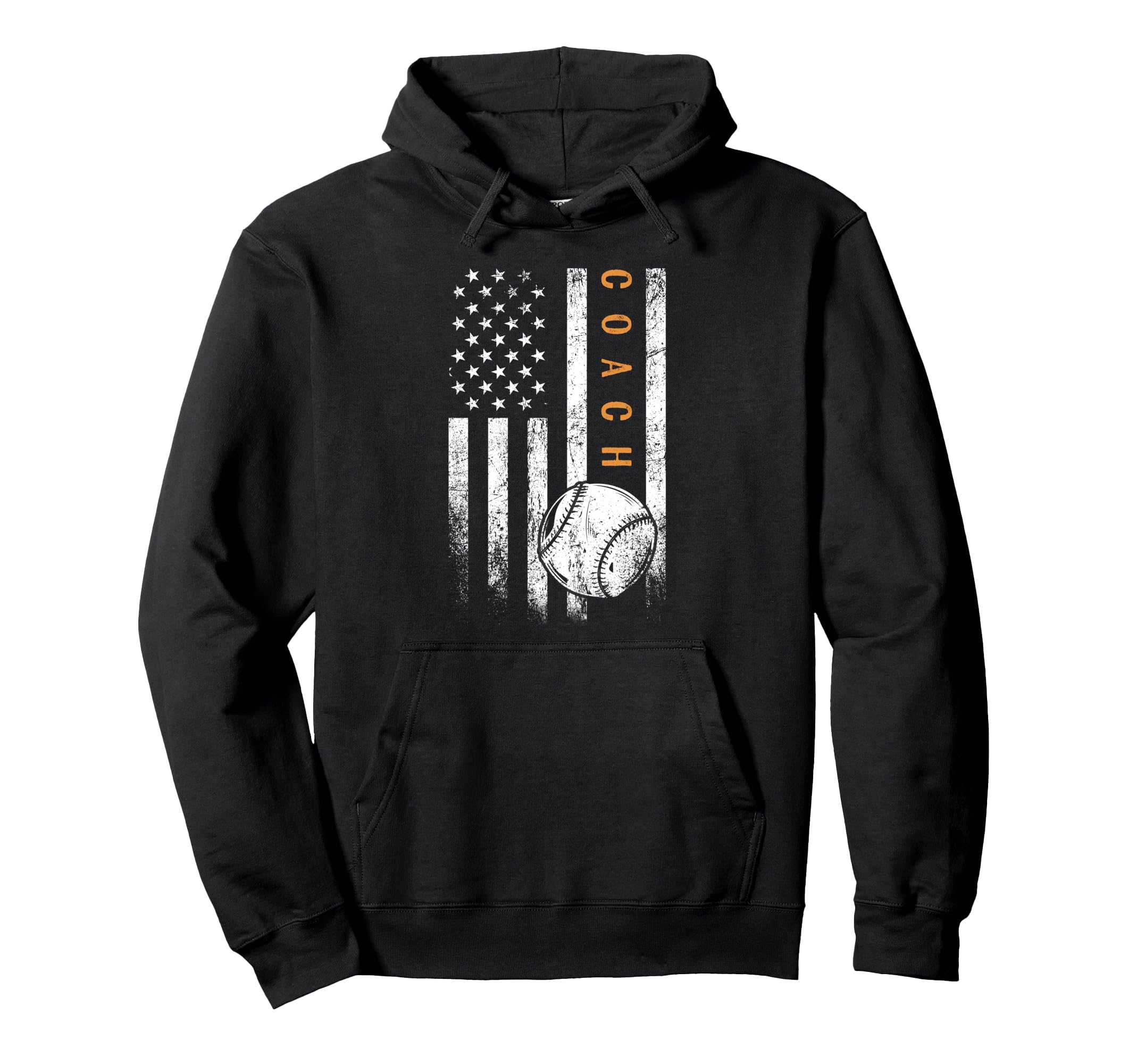 Baseball Coach American Flag Hoodie - Fun Novelty Design Men Women - T-Shirt, Sweatshirt, Hoodie