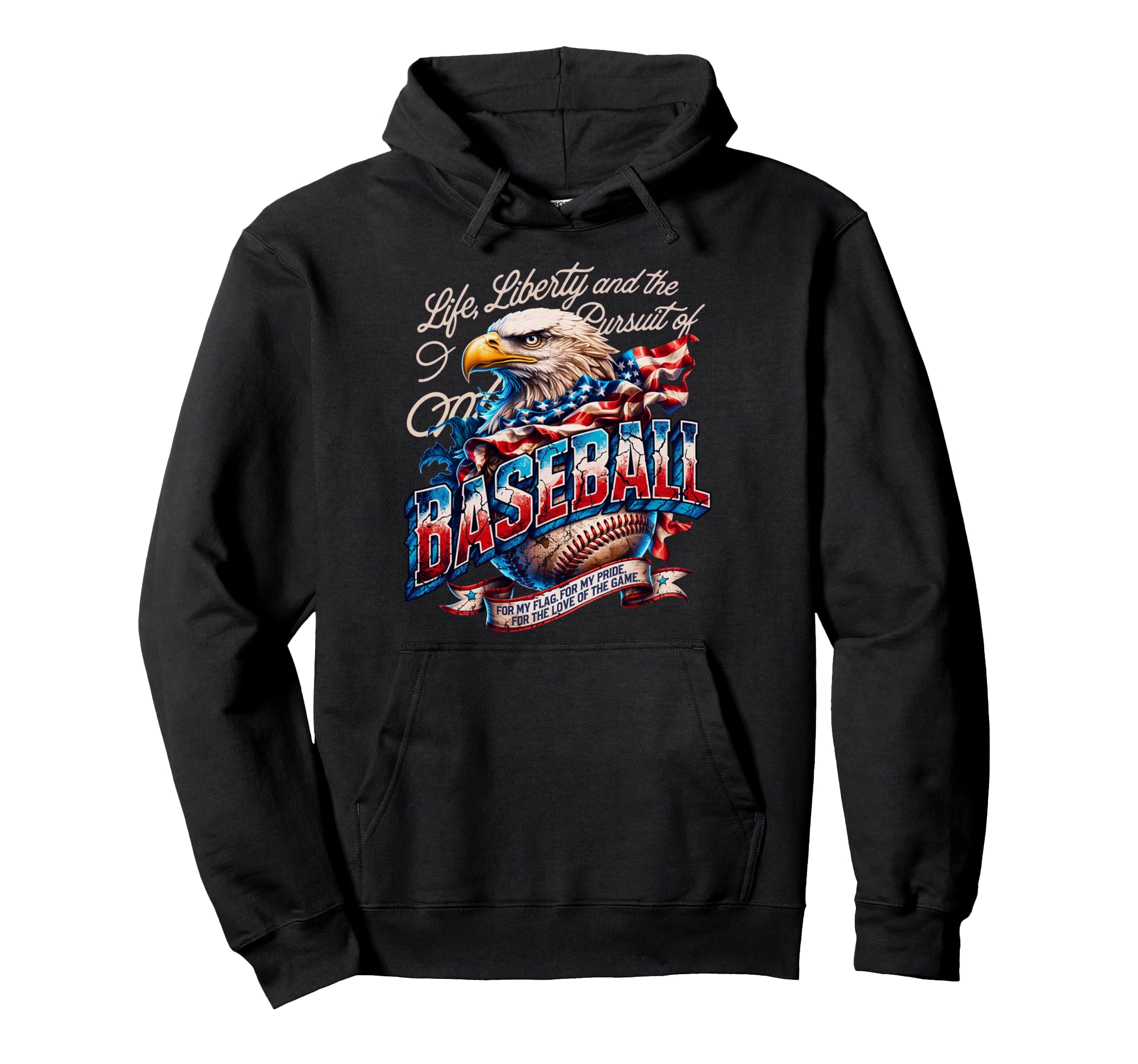 Patriotic American Baseball Flag Hoodie - Casual Everyday Wear Men Women - T-Shirt, Sweatshirt, Hoodie