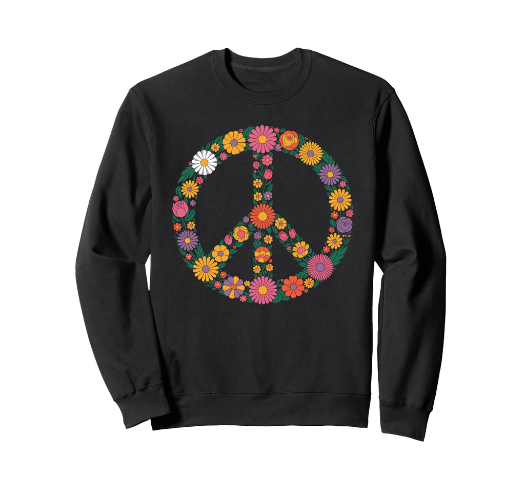 Floral Peace Sign Hand Drawn Sweatshirt - Minimalist Print Men Women - T-Shirt, Sweatshirt, Hoodie